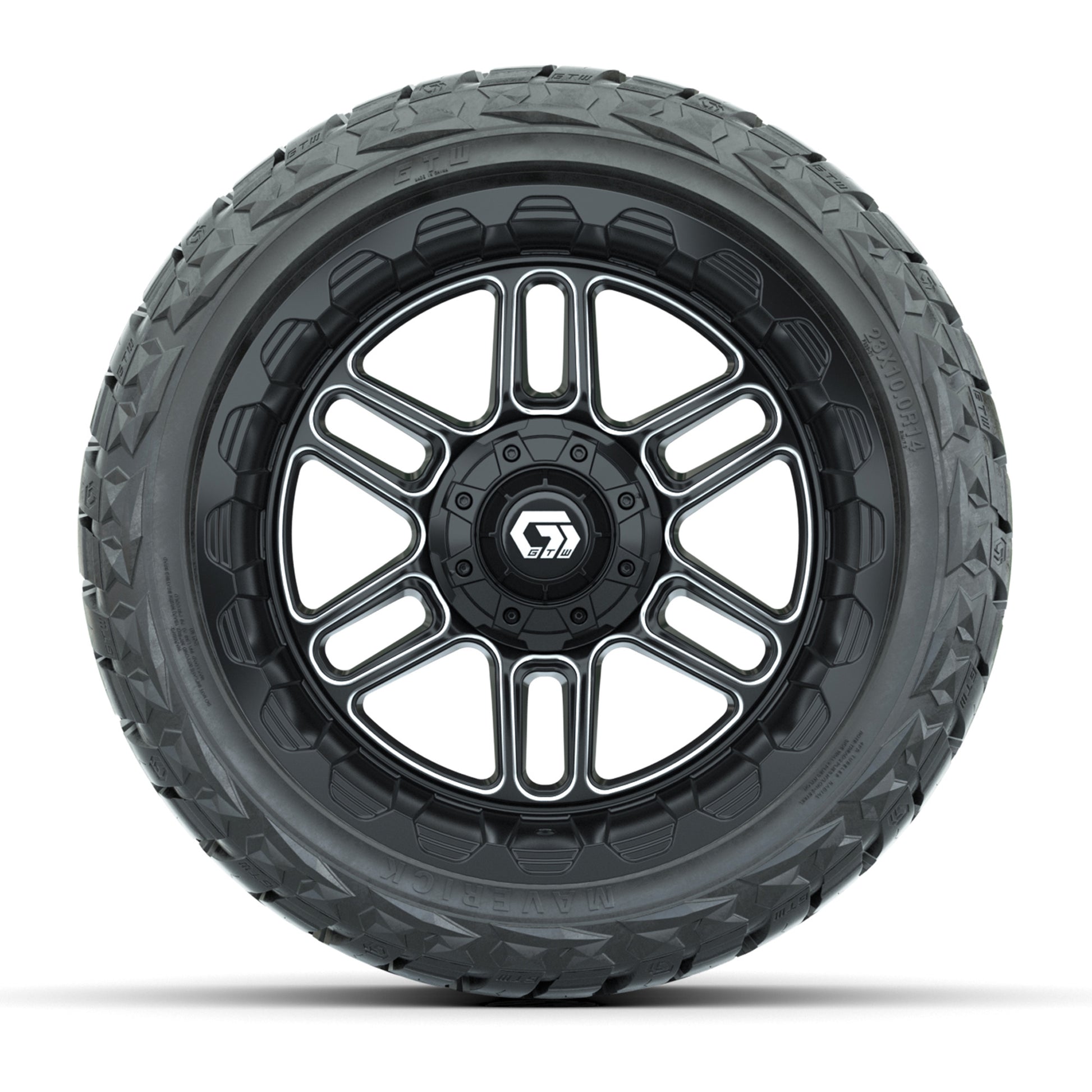 GTW Titan Black/Machined 14 in Wheels with 23x10.00-R14 Mave - front view