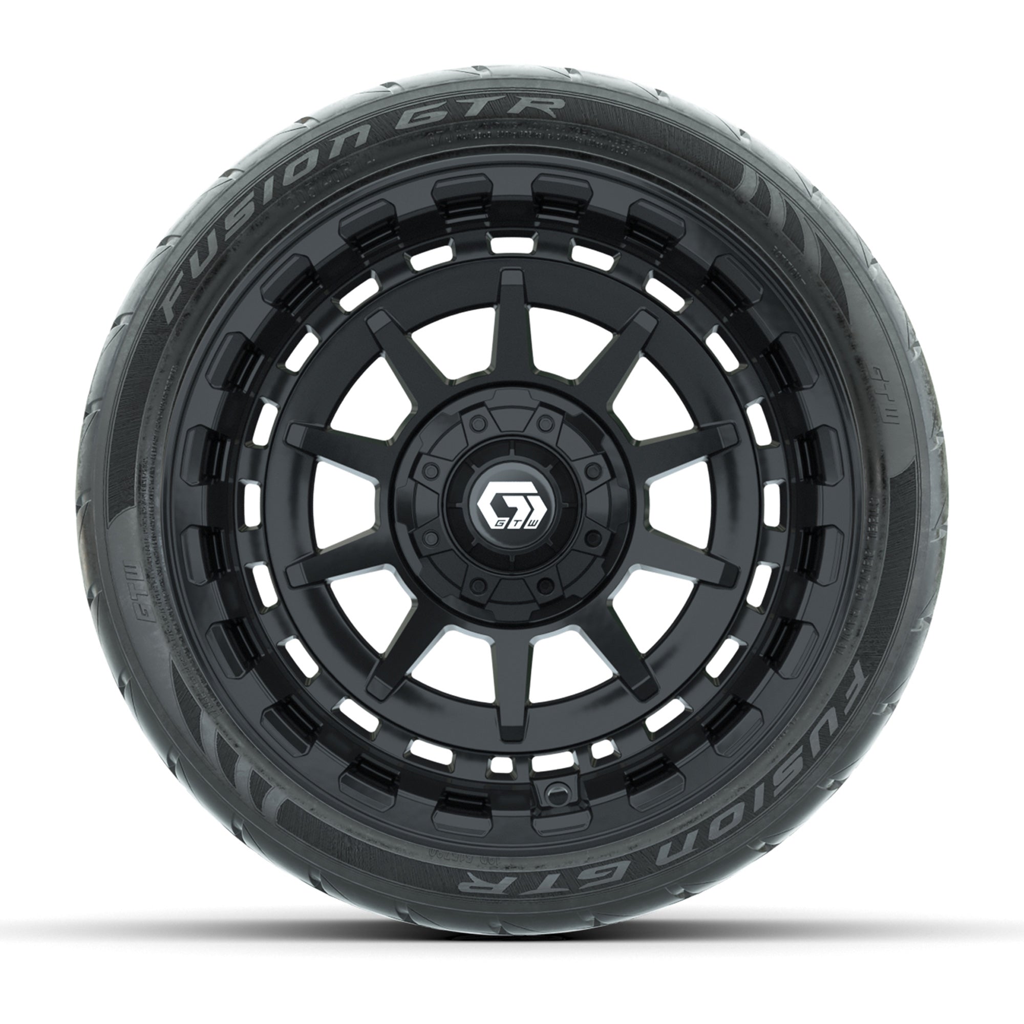 GTW® Barricade Gloss Black 14 in Wheels with 205/40-R14 Fusi - 3/4 view
