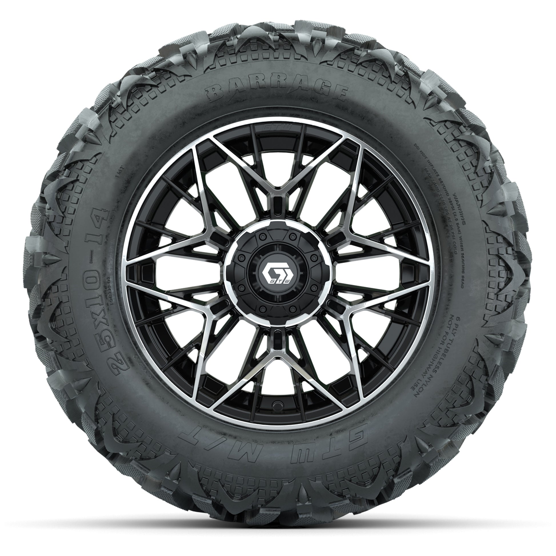GTW Stellar Black/Machined 14 in Wheels with 25x10-14 Barrag - front view