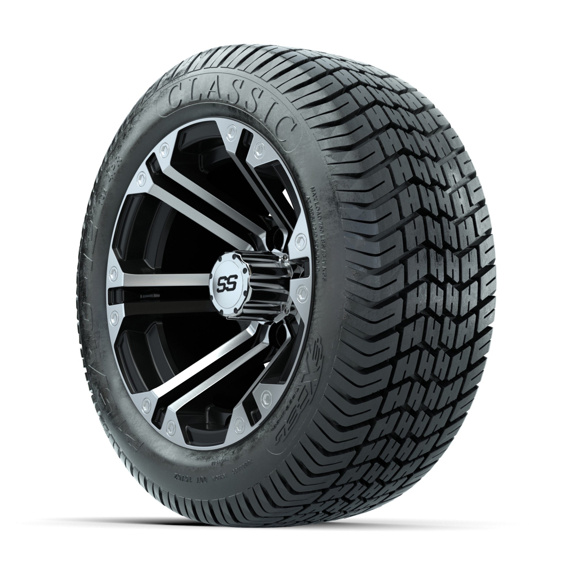 12" GTW Specter Black and Machined Wheels with Excel Lo-Pro Street Tires – Set of 4