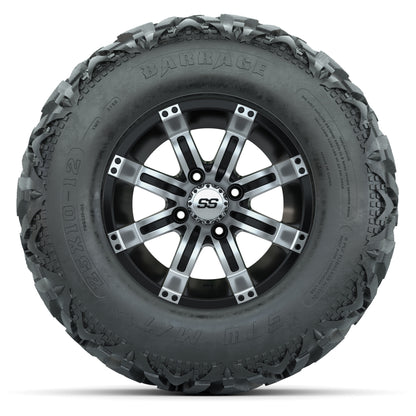 GTW® Tempest Black/Machined 12 in Wheels with 25X10-12 Barrage Mud Tires – Full Set