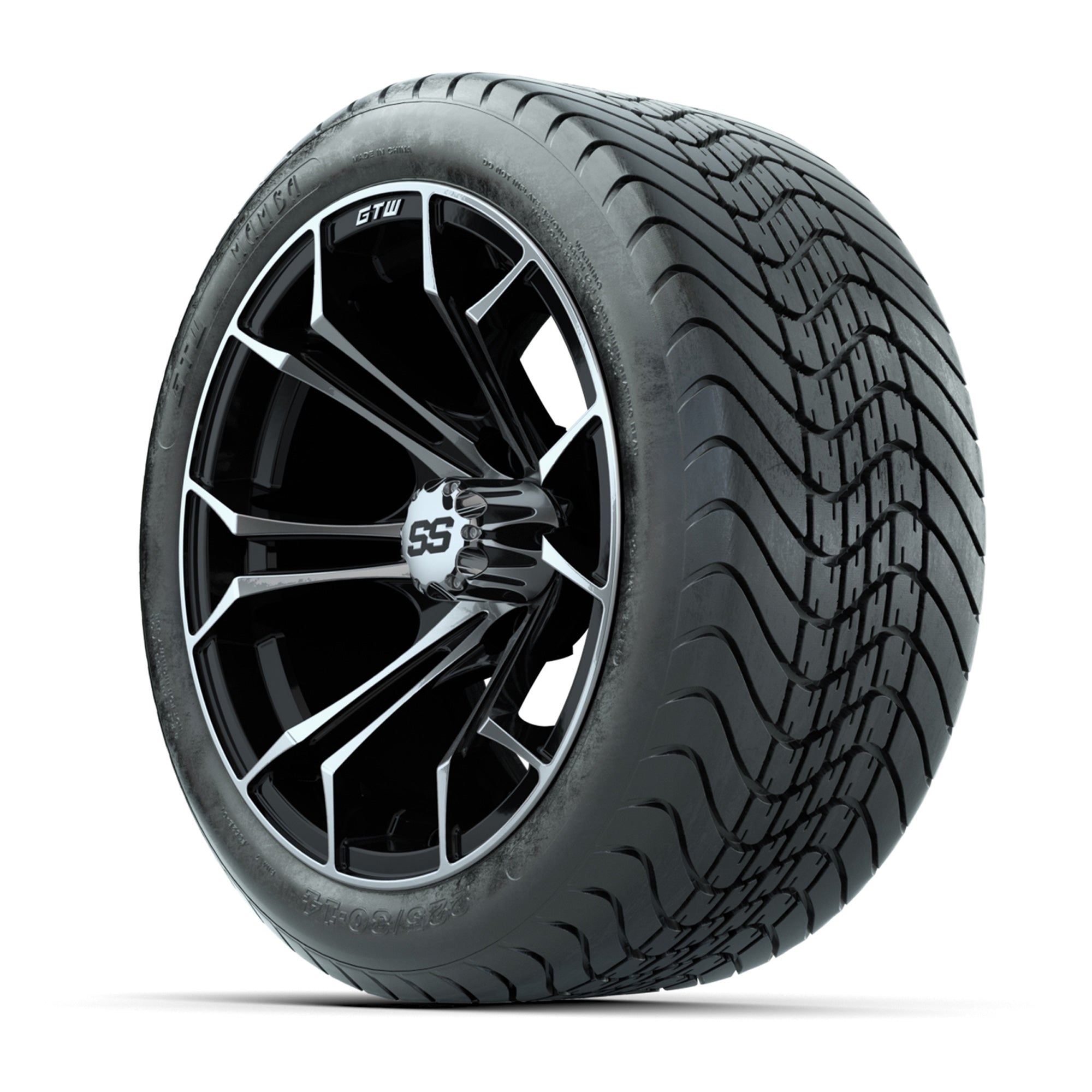 GTW Spyder Machined/Black 14 in Wheels with 225/30-14 Mamba  - 3/4 view