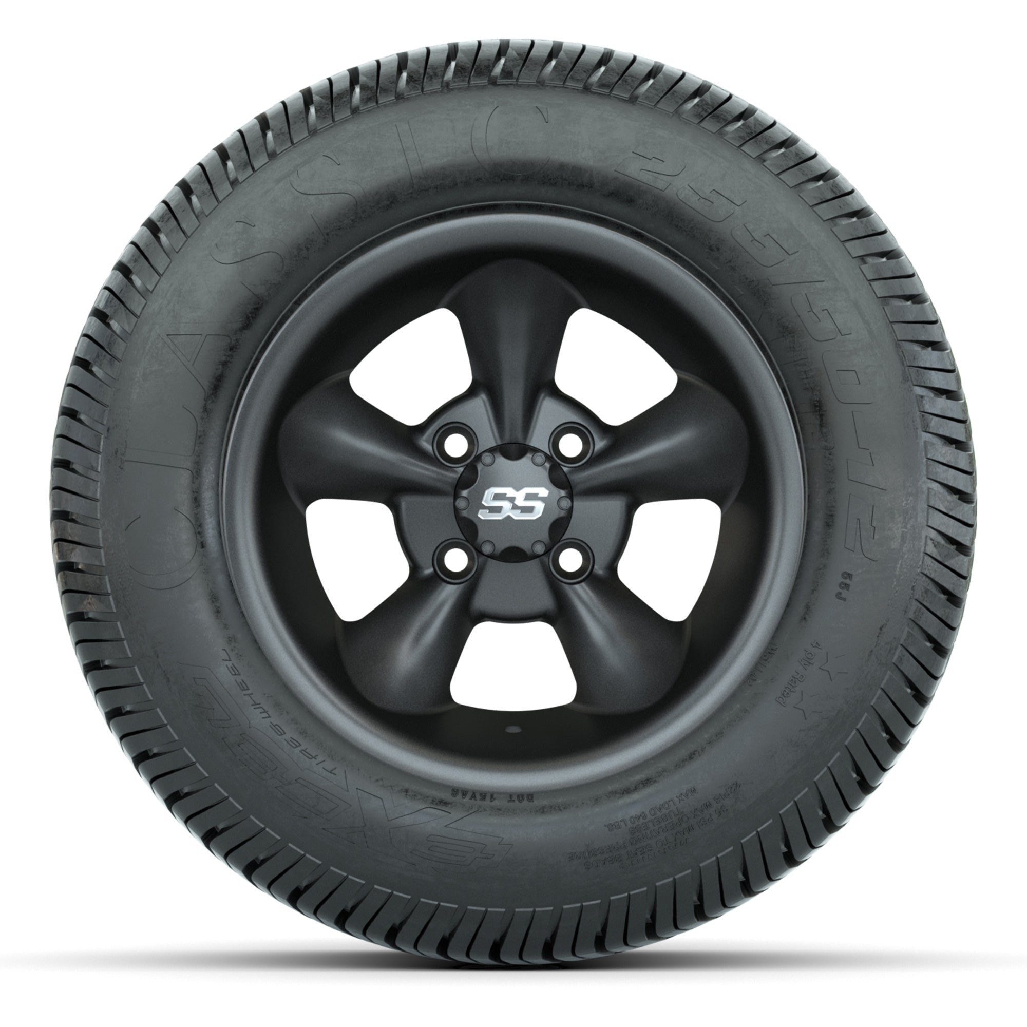 GTW® Godfather Matte Gray 12 in Wheels with 255/50-12 Excel Classic Street Tires – Full Set
