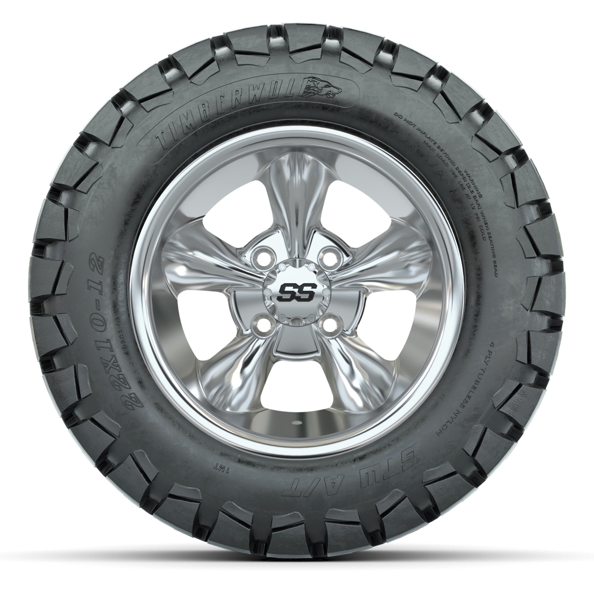 GTW® Godfather Chrome 12 in Wheels with 22X10-12 Timberwolf All-Terrain Tires – Full Set