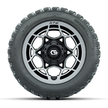 GTW® Nexus Black with Silver Face 12 in Wheels with 20X10-12 Nomad Steel Belt Radial All-Terrain Tires – Full Set