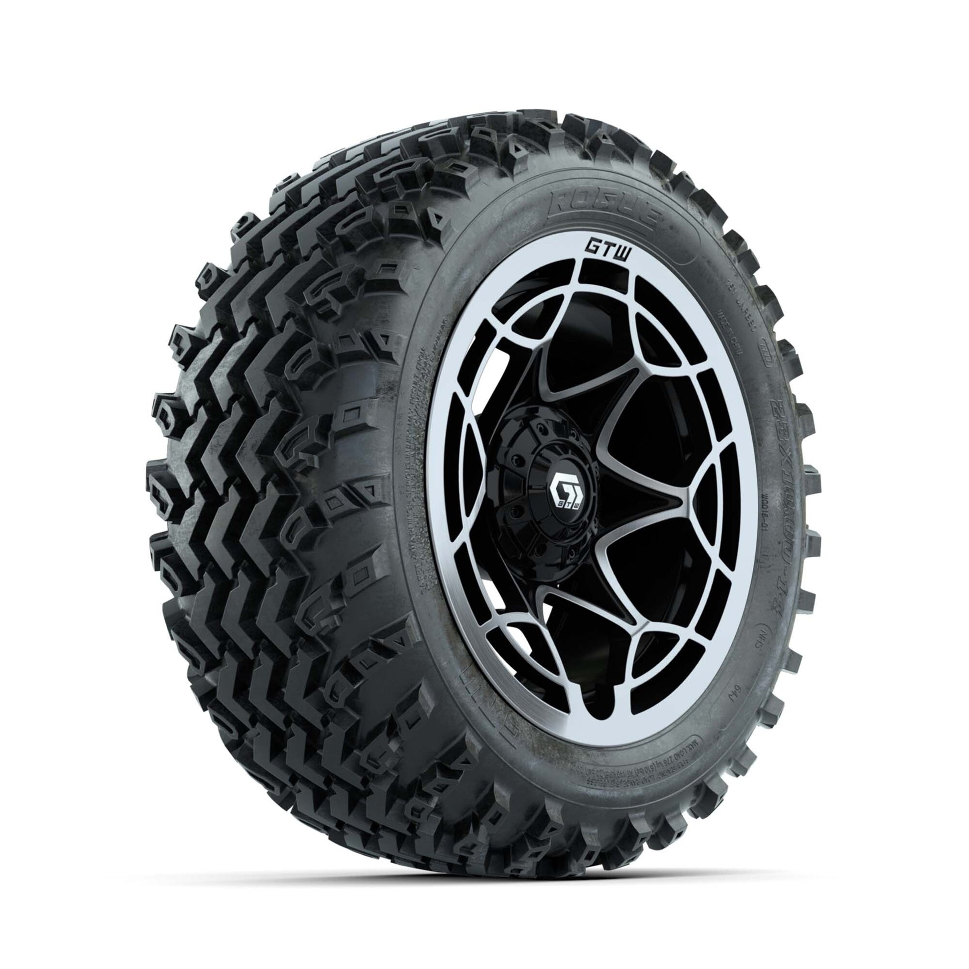 GTW® Nexus Black/Silver 14 in Wheels with 23X10.00-14 Rogue All-Terrain Tires – Full Set