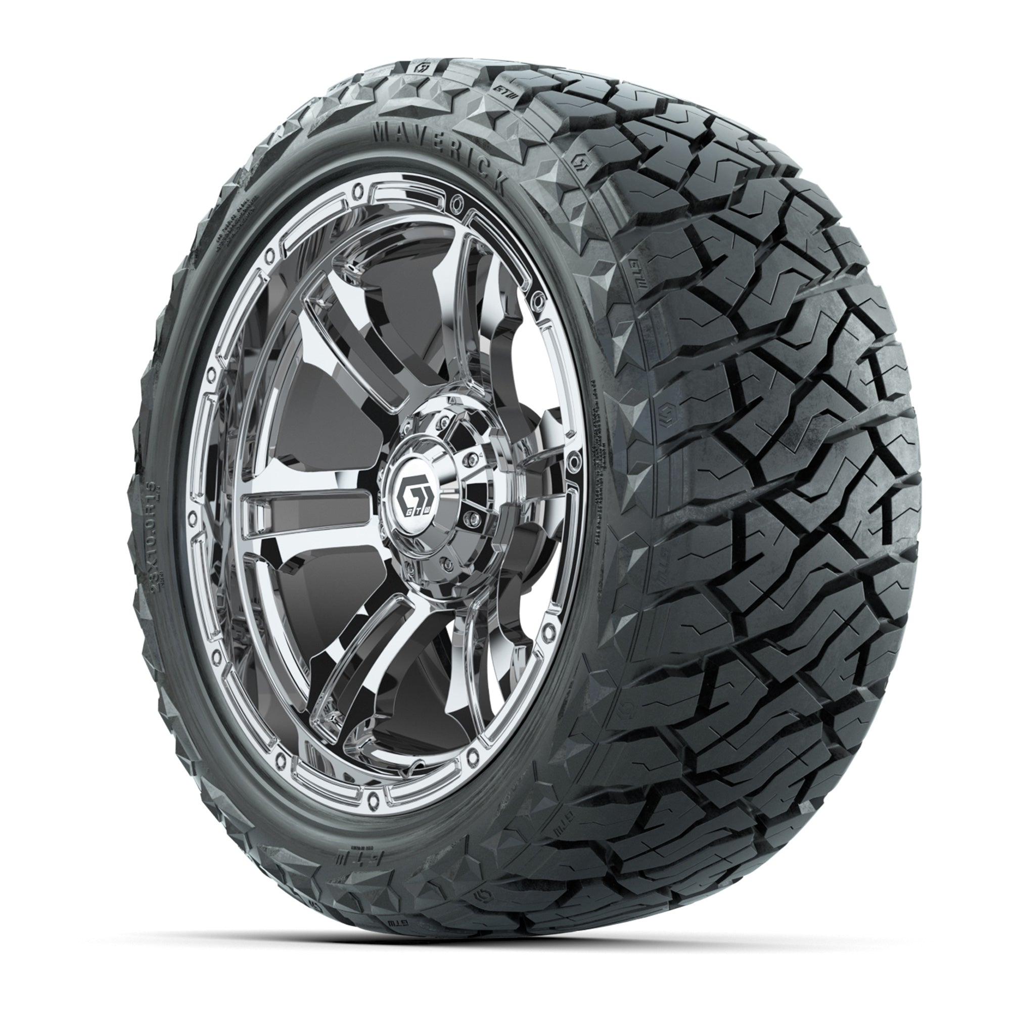 GTW Shogun Chrome 15 in Wheels with 23x10.00-R15 Maverick All-Terrain Tires – Full Set