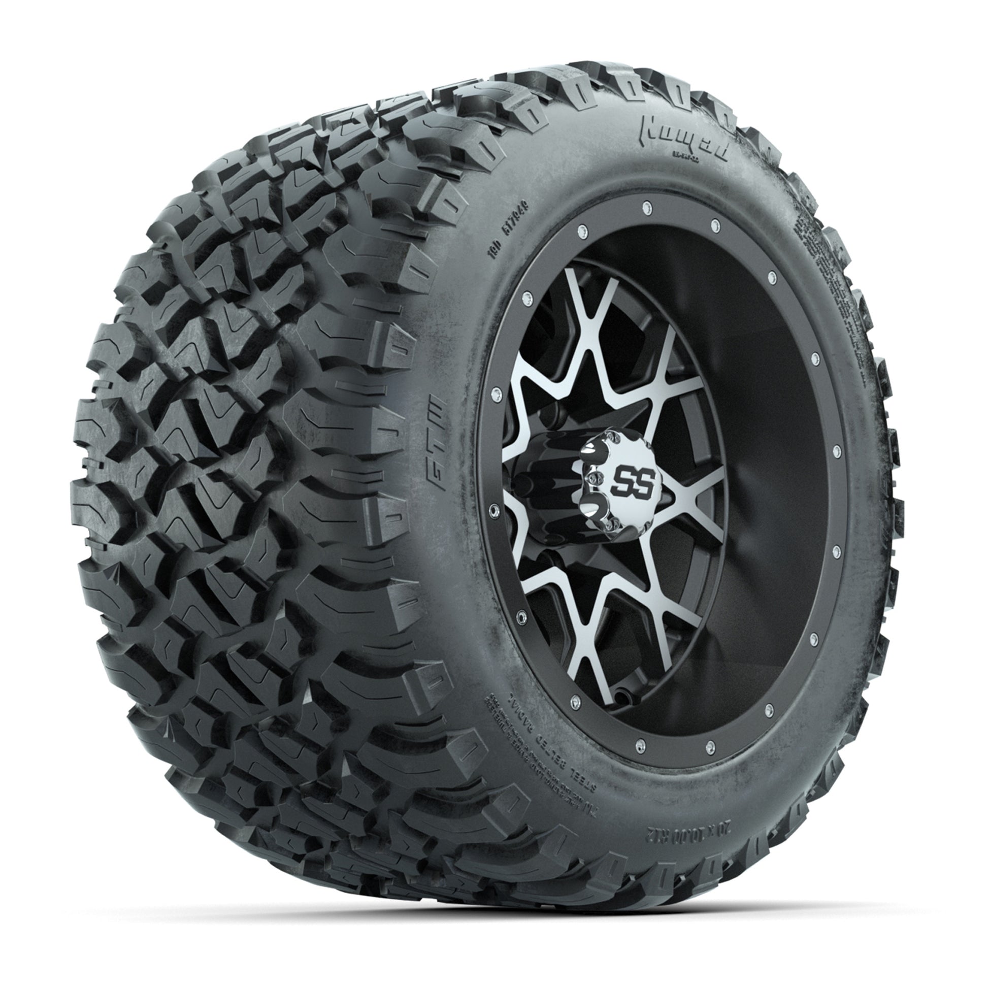 GTW® Vortex 2 Matte Gray/Machined 12 in Wheels with 20X10-12 Nomad Steel Belt Radial All-Terrain Tires – Full Set