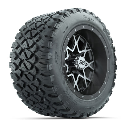 GTW® Vortex 2 Matte Gray/Machined 12 in Wheels with 20X10-12 Nomad Steel Belt Radial All-Terrain Tires – Full Set