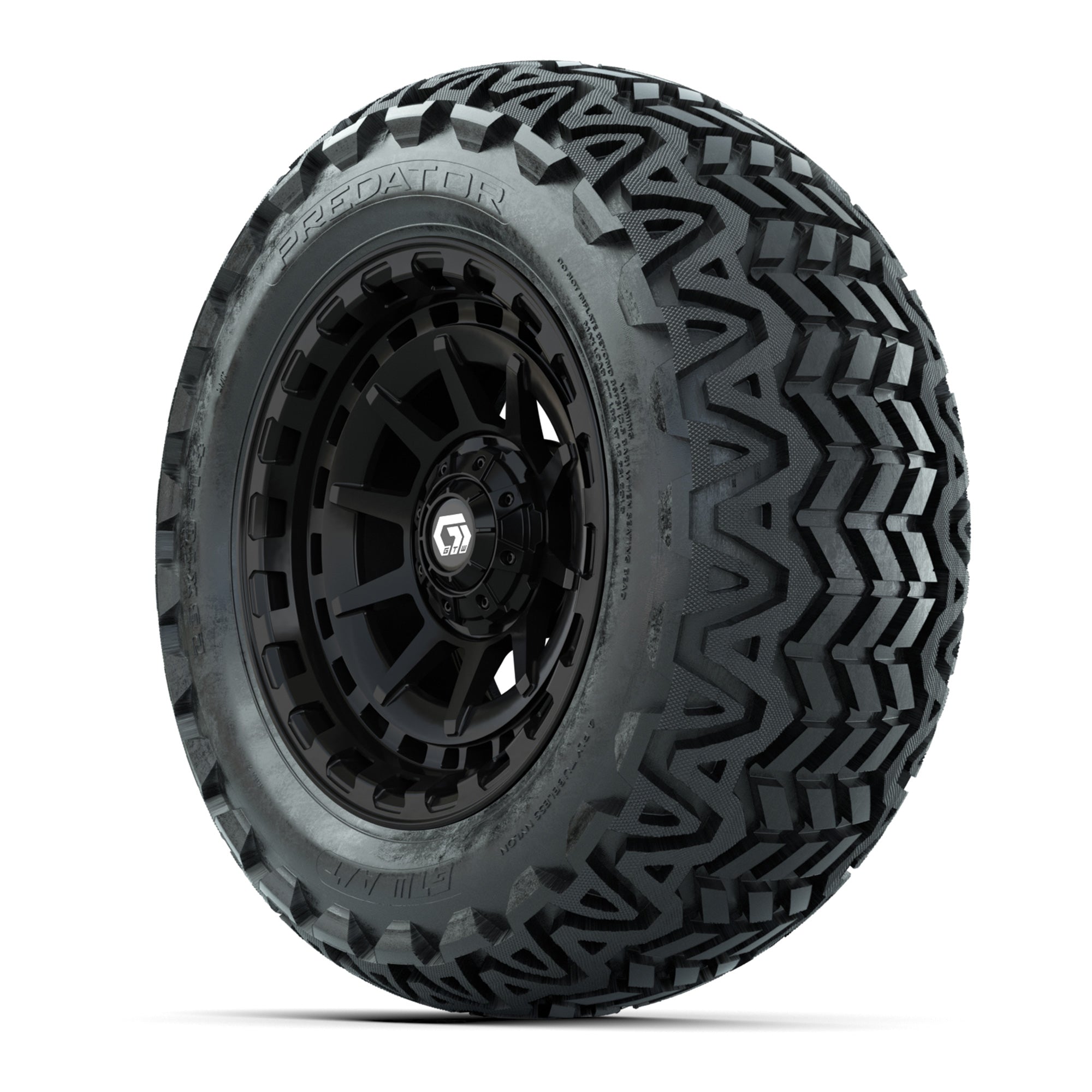 GTW® Barricade Gloss Black 14 in Wheels with 23x10-14 Predat - 3/4 view