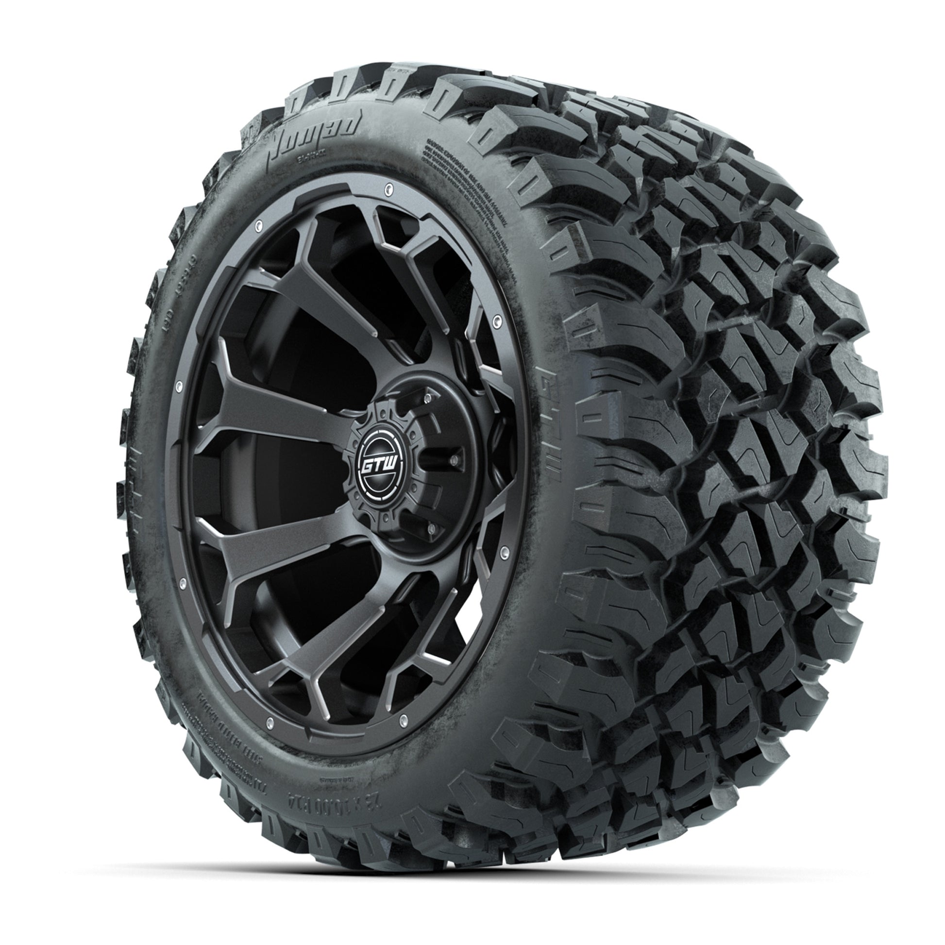 Set of (4) 14 in GTW Raven Wheels with 23x10-14 GTW Nomad Al - 3/4 view