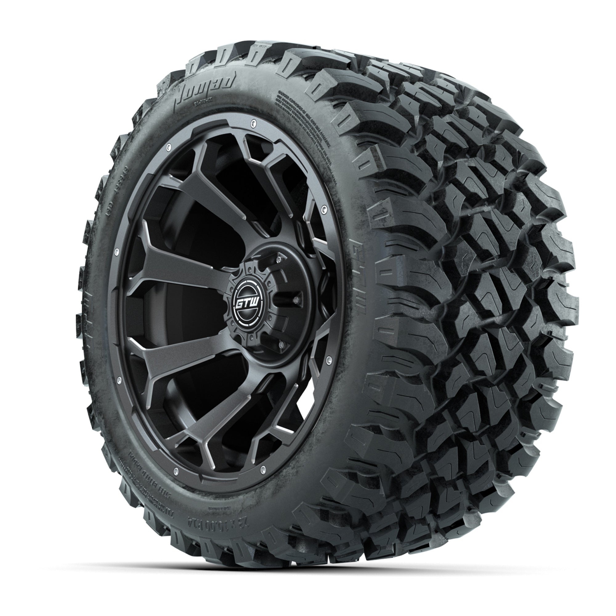 Set of (4) 14 in GTW Raven Wheels with 23x10-14 GTW Nomad Al - 3/4 view