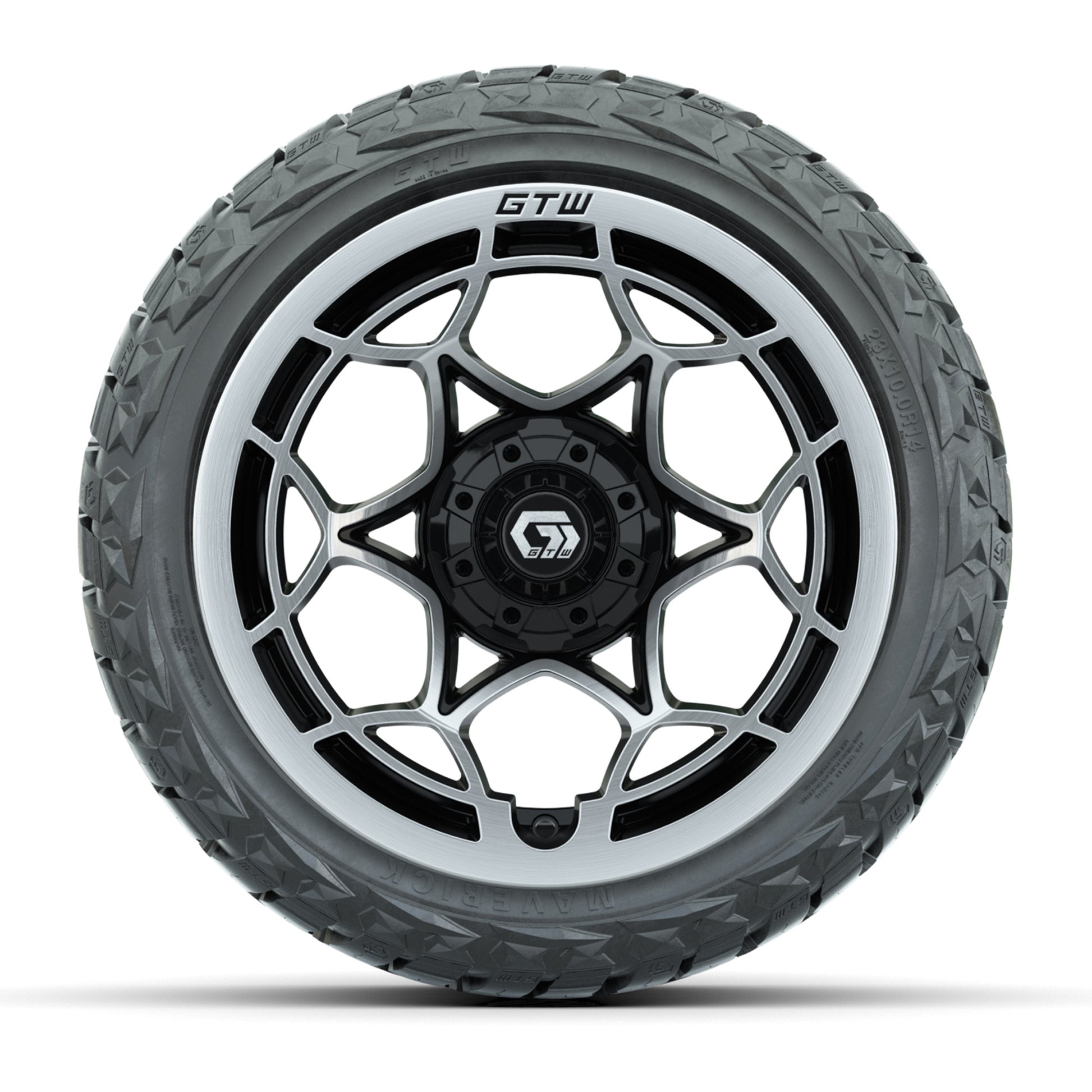 GTW Nexus Gloss Black 14 in Wheels with 23x10.00-R14 Maveric - front view