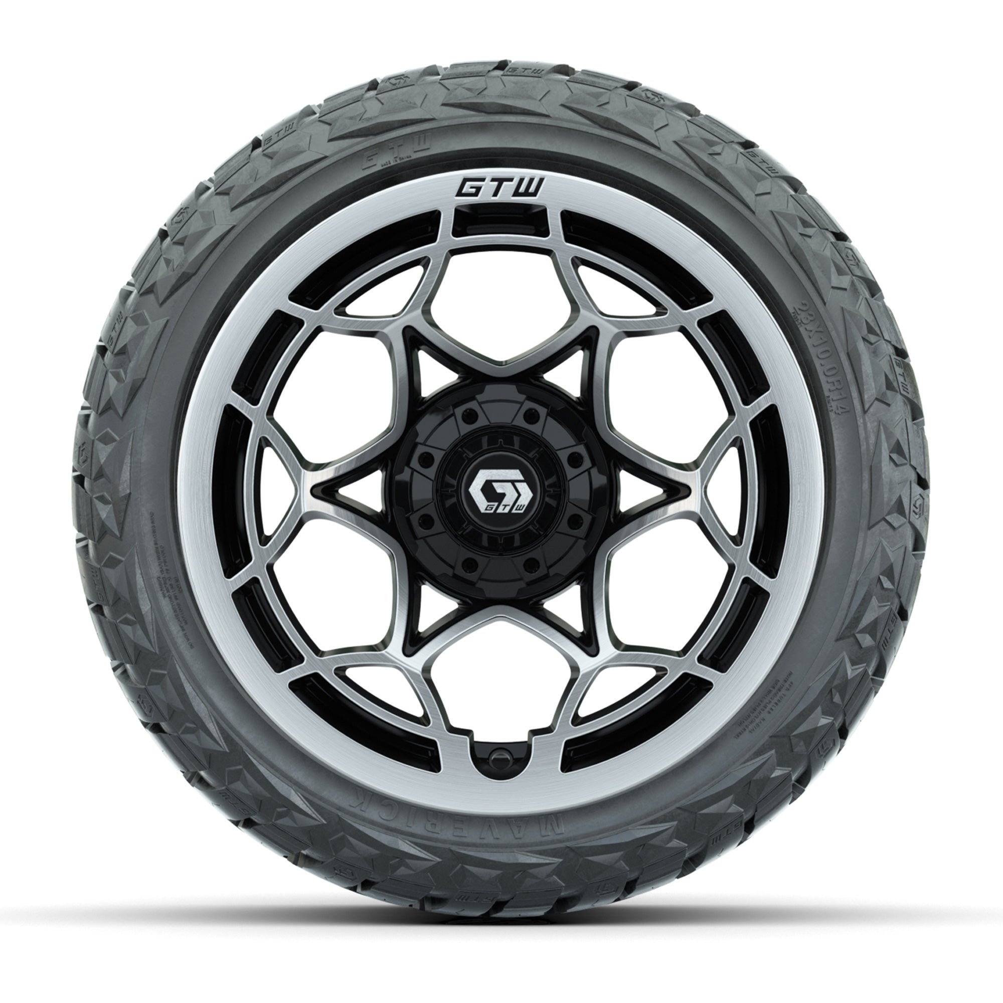 GTW Nexus Gloss Black 14 in Wheels with 23x10.00-R14 Maveric - 3/4 view