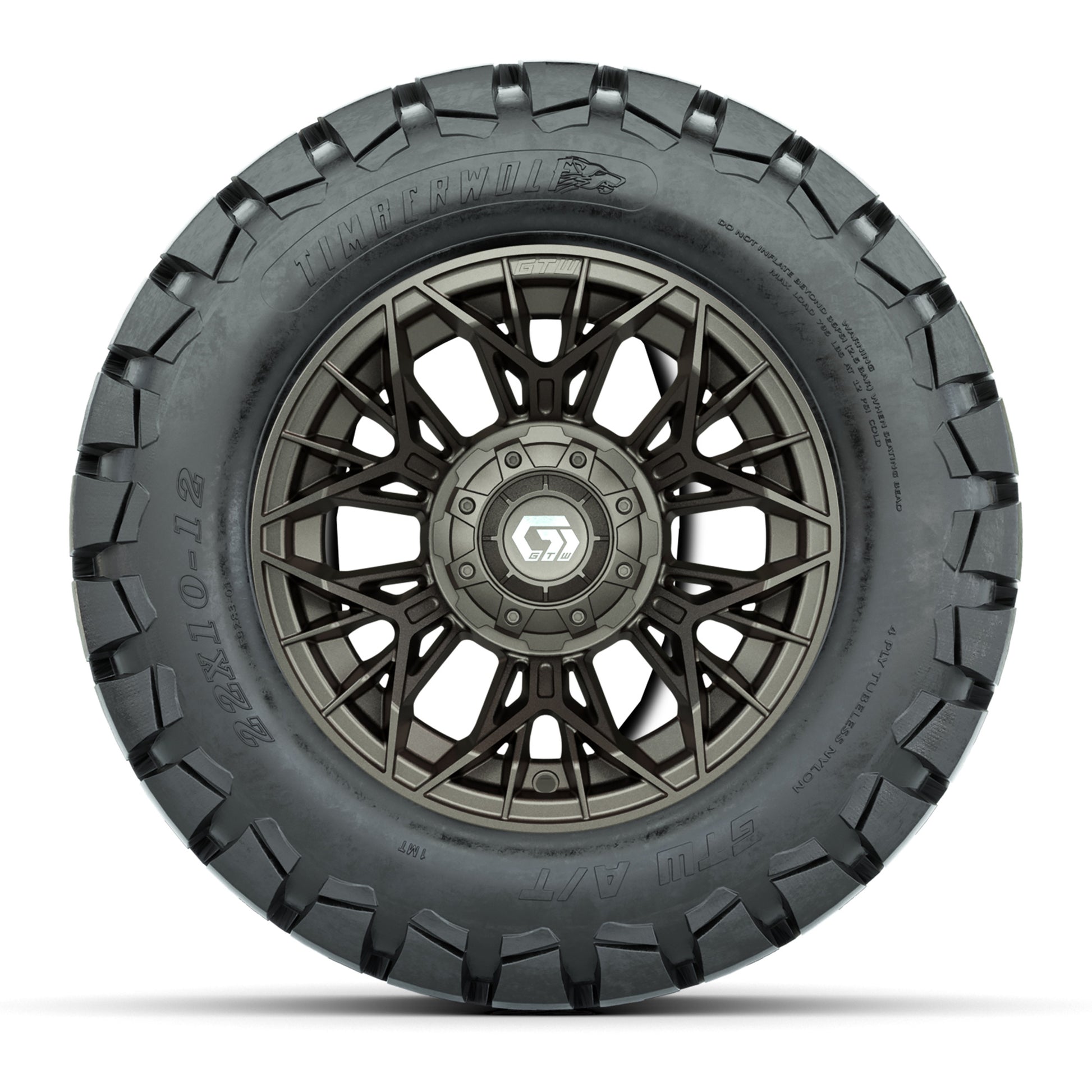 GTW® Stellar Matte Bronze 12 in Wheels with 22X10-12 Timberwolf All-Terrain Tires – Full Set