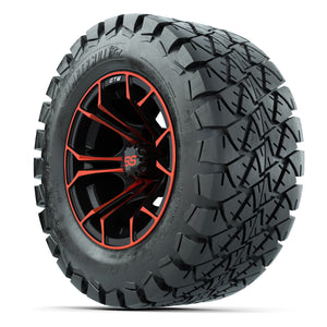 GTW® Spyder Black/Red 12 in Wheels with 22X10-12 Timberwolf All-Terrain Tires – Full Set