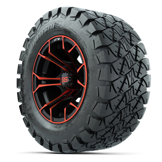 GTW® Spyder Black/Red 12 in Wheels with 22X10-12 Timberwolf All-Terrain Tires – Full Set