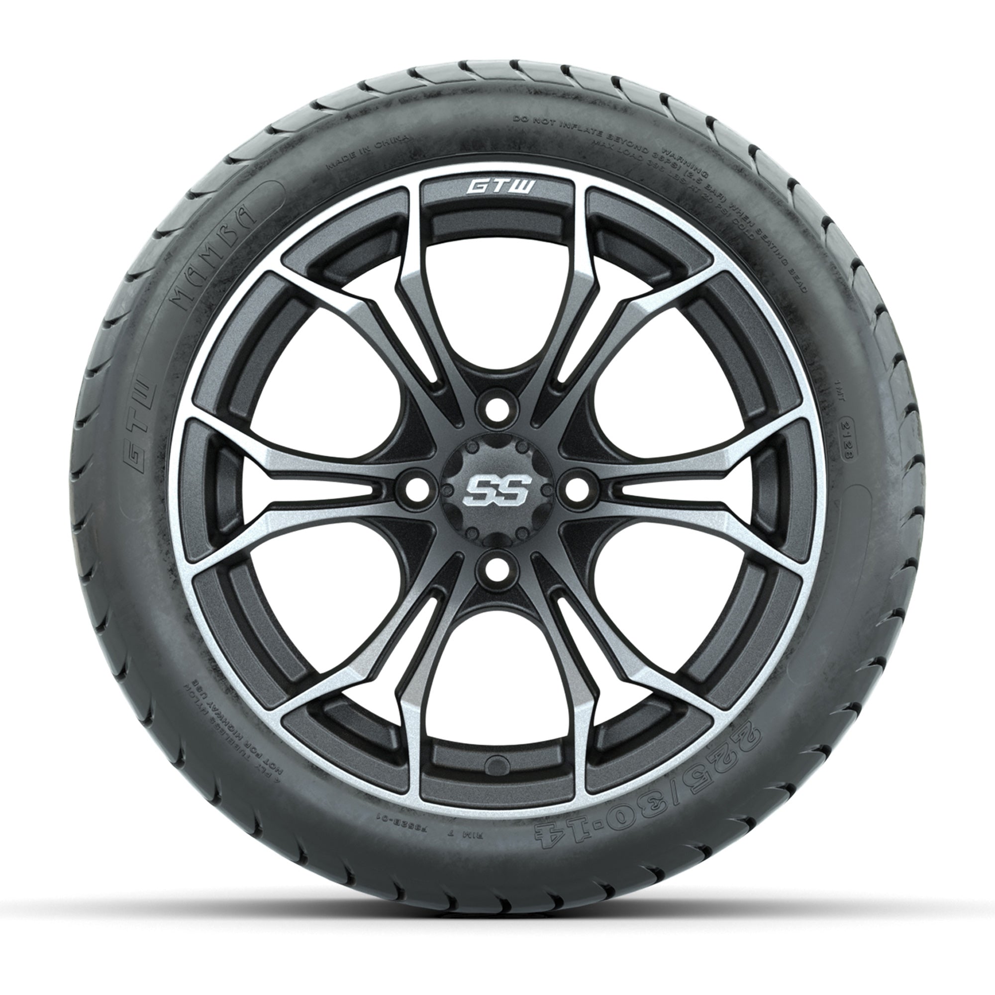 GTW Spyder Matte Grey 14 in Wheels with 225/30-14 Mamba Stre - 3/4 view