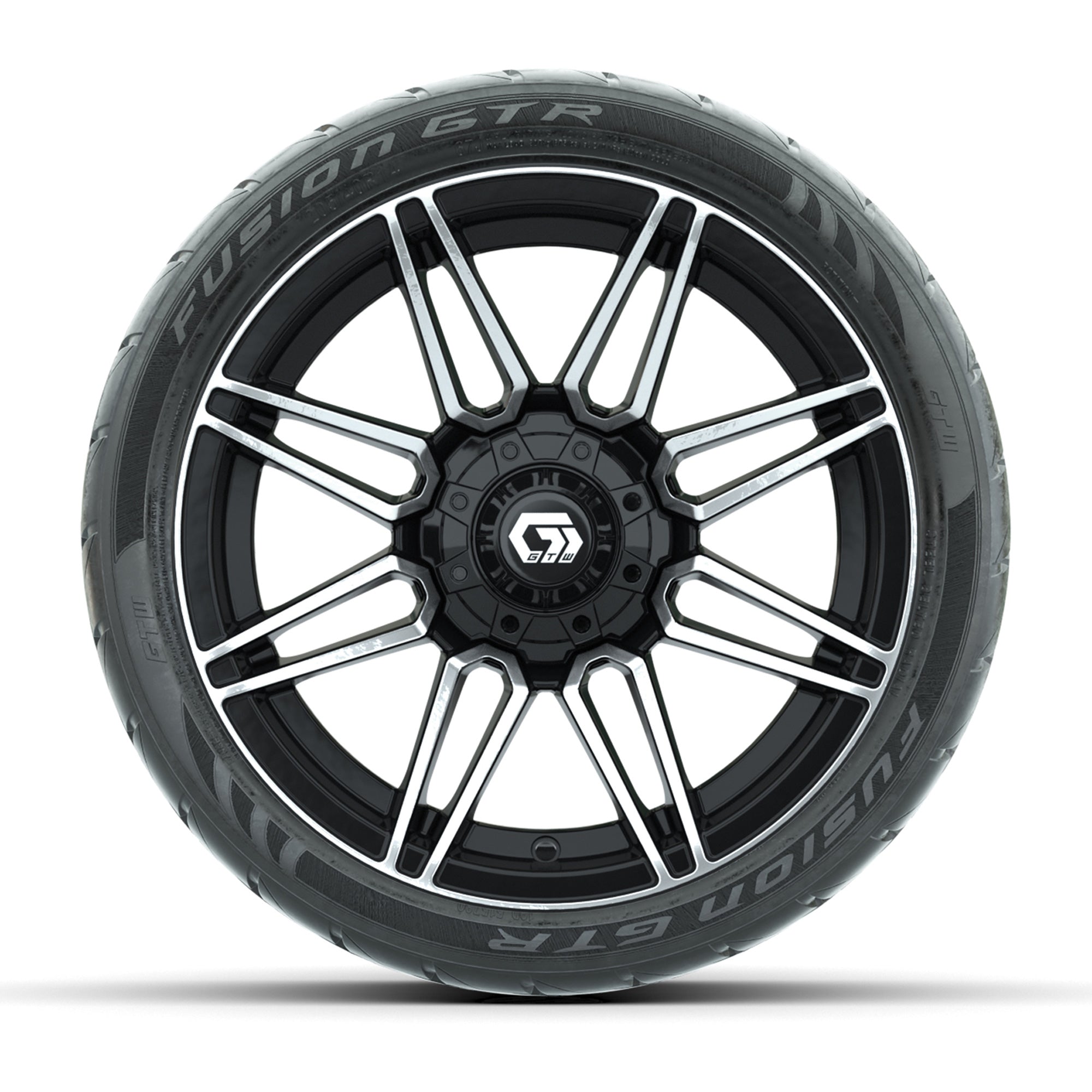GTW® Stealth Gloss Black/Machined 14 in Wheels with 205/40-R - 3/4 view