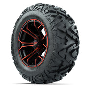 GTW Spyder Black/Red 14 in Wheels with 25x10-14 Barrage Mud  - 3/4 view