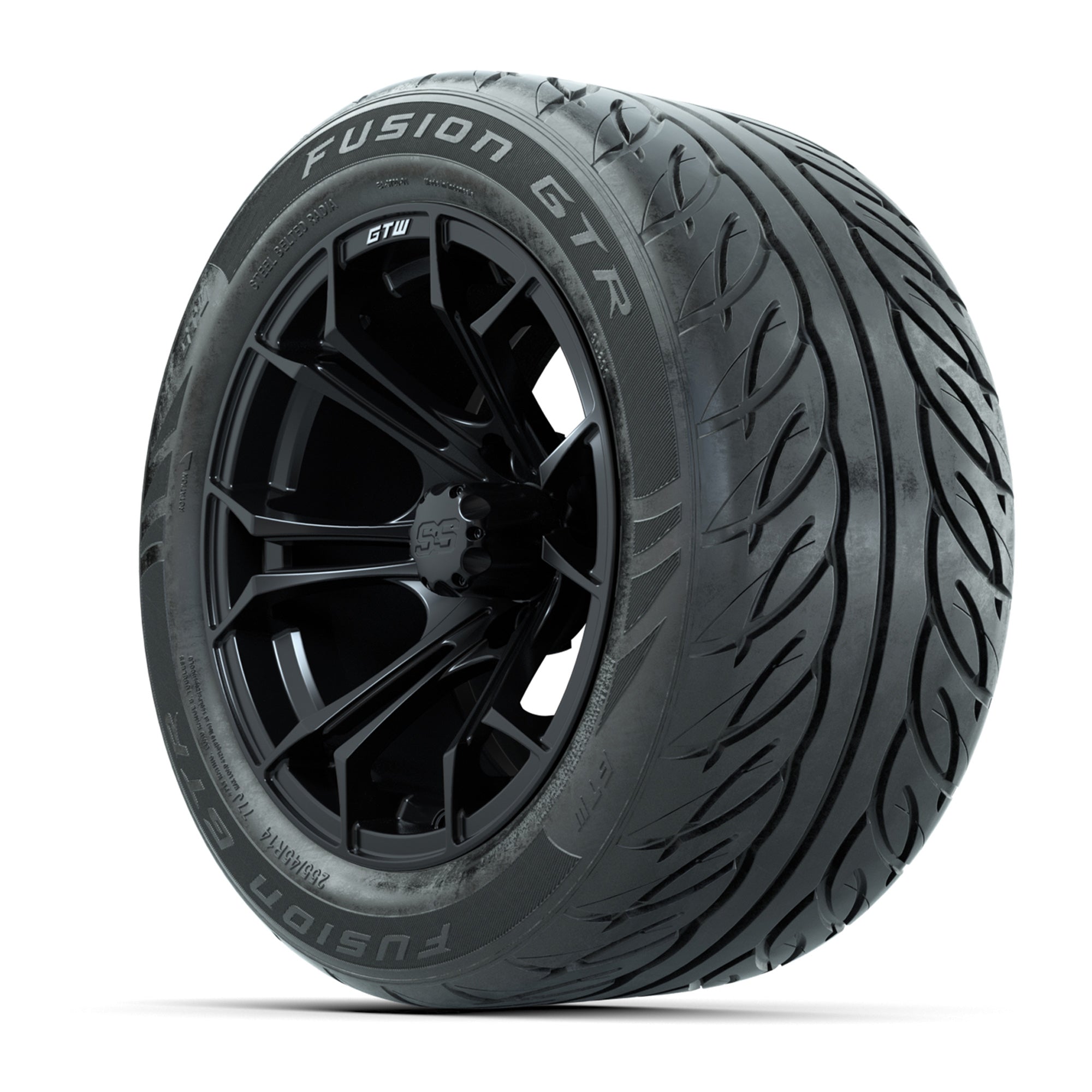 GTW Spyder Matte Black 14 in Wheels with 255/45-R14 Fusion G - 3/4 view