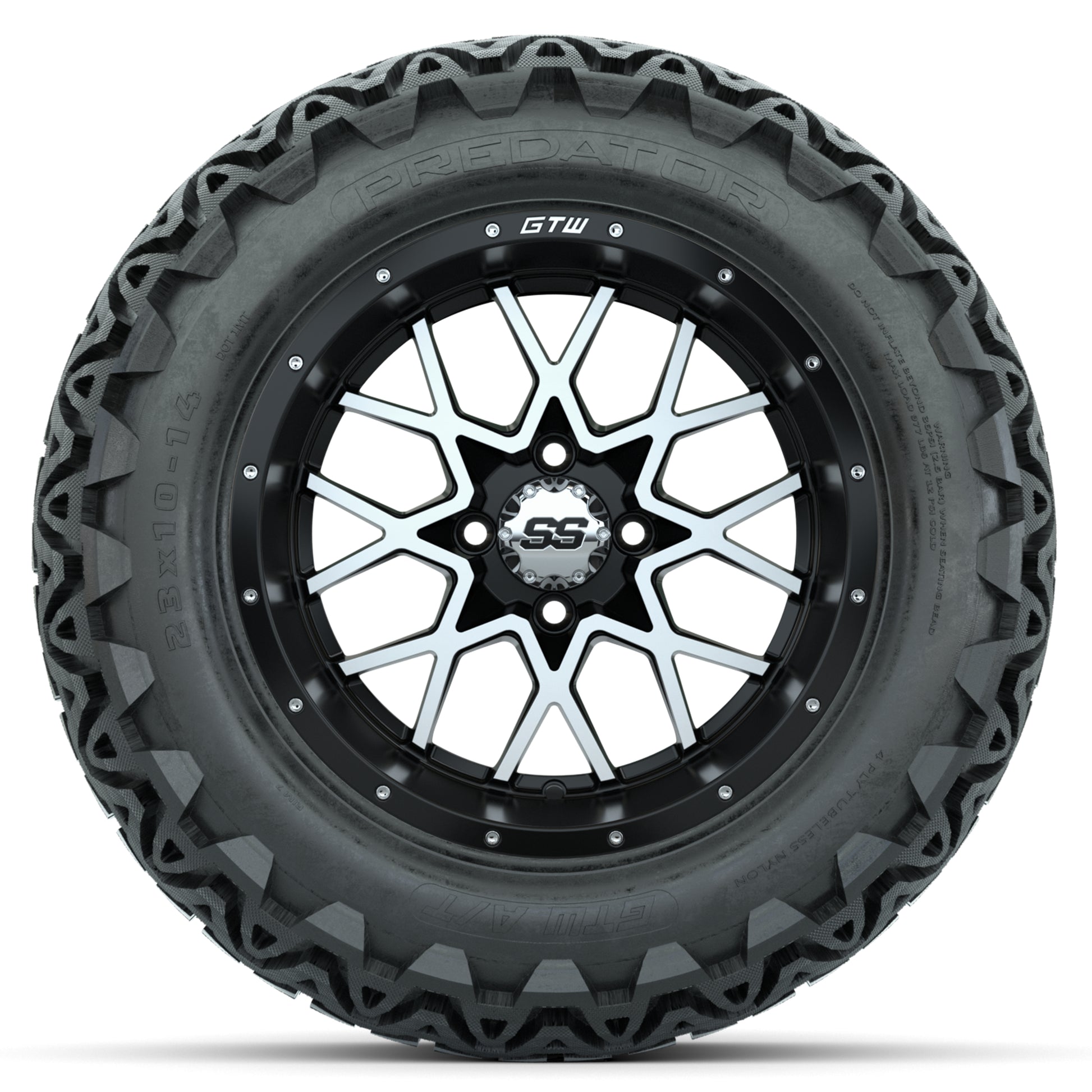 Set of (4) 14 in GTW Vortex Wheels with 23x10-14 GTW Predato - front view