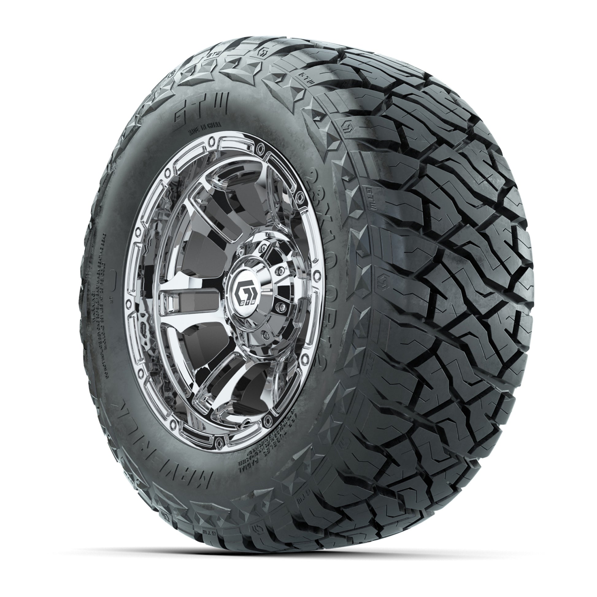 GTW Shogun Chrome 12 in Wheels with 23x10.00-R12 Maverick All-Terrain Tires – Full Set