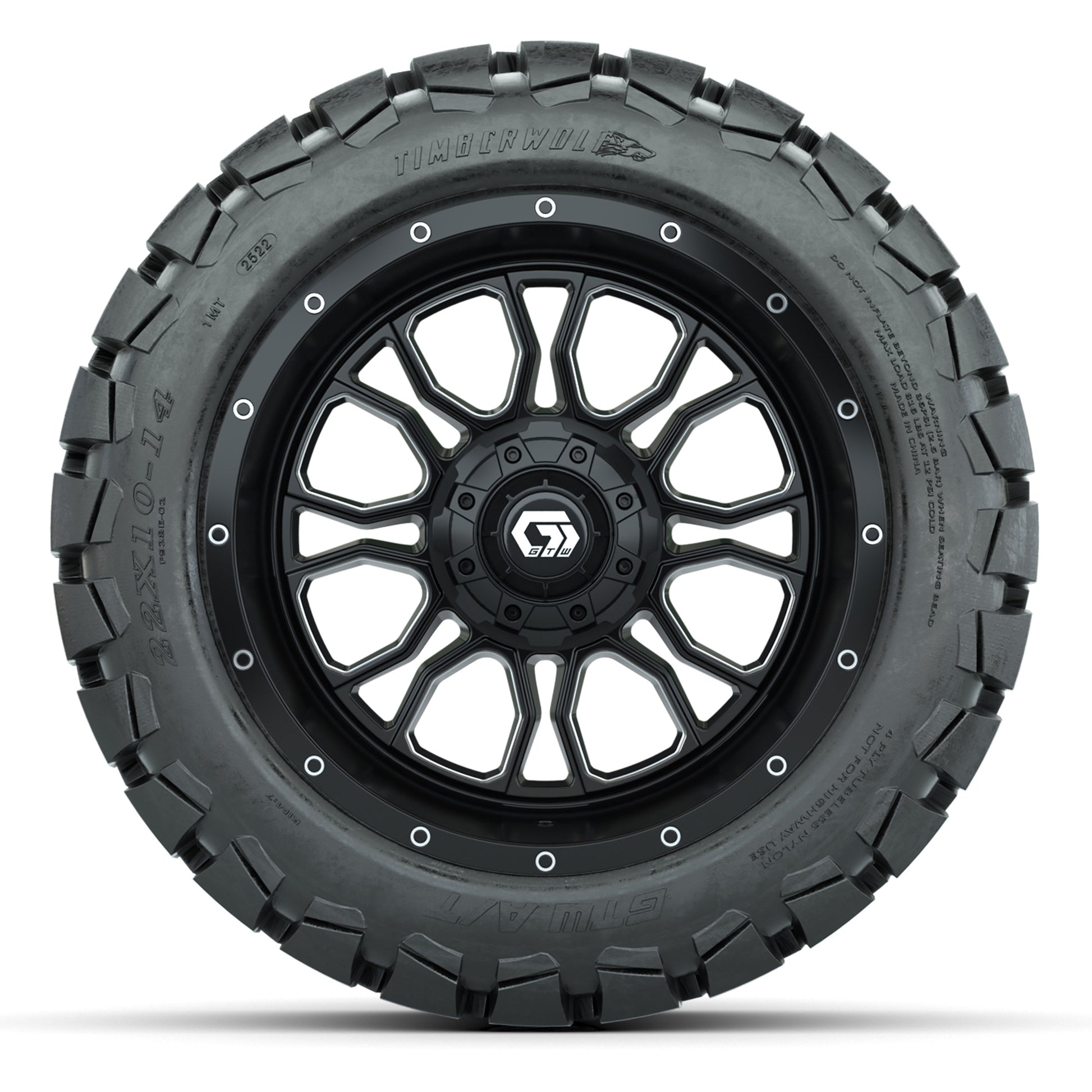 GTW Volt Black/Machined 14 in Wheels with 22X10-14 Timberwol - front view