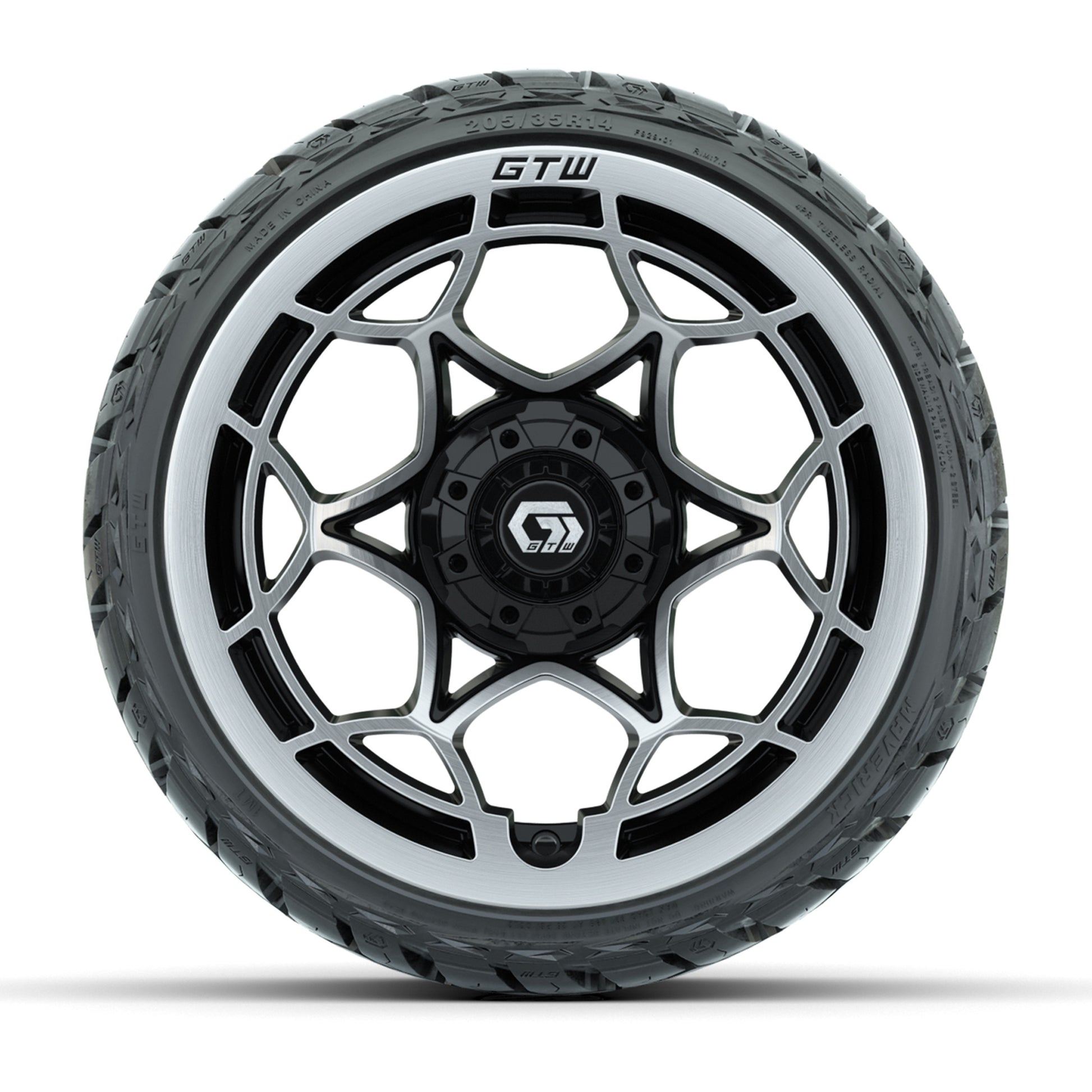 GTW Nexus Gloss Black/Silver 14 in Wheels with 205/35-R14 Ma - front view