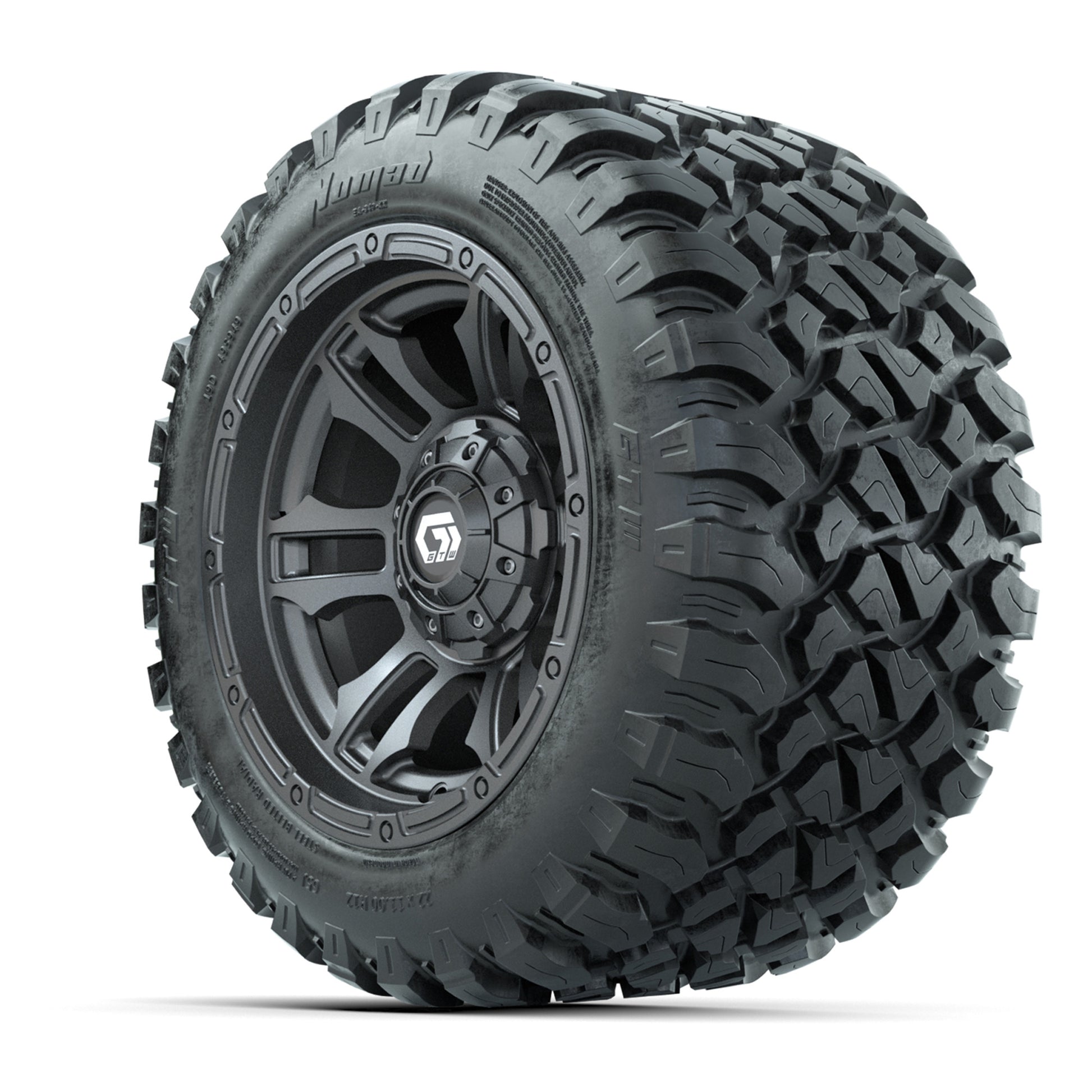 GTW® Shogun Gunmetal 12 in Wheels with 22X11-R12 Nomad Steel Belt Radial All-Terrain Tires – Full Set