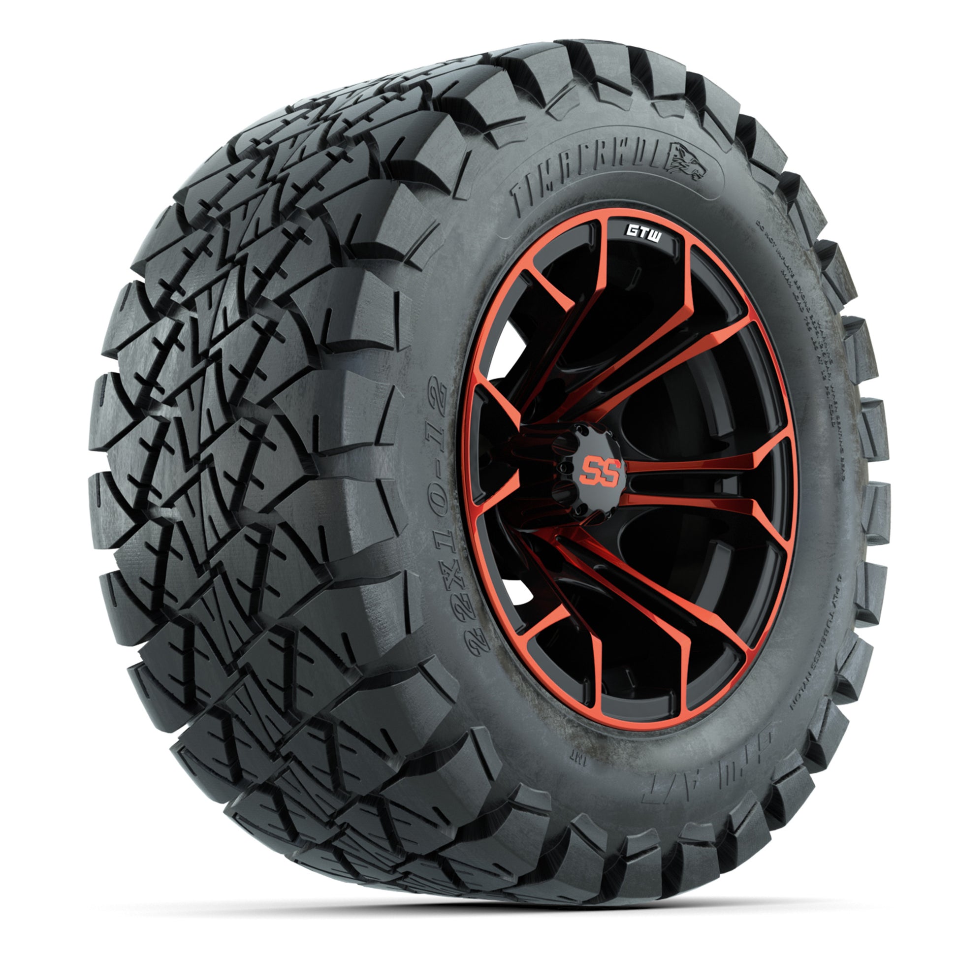 GTW® Spyder Black/Red 12 in Wheels with 22X10-12 Timberwolf All-Terrain Tires – Full Set