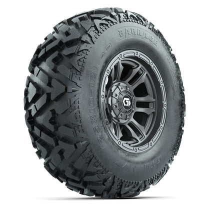 GTW® Shogun Gunmetal 12 in Wheels with 25X10-12 Barrage Mud Tires – Full Set
