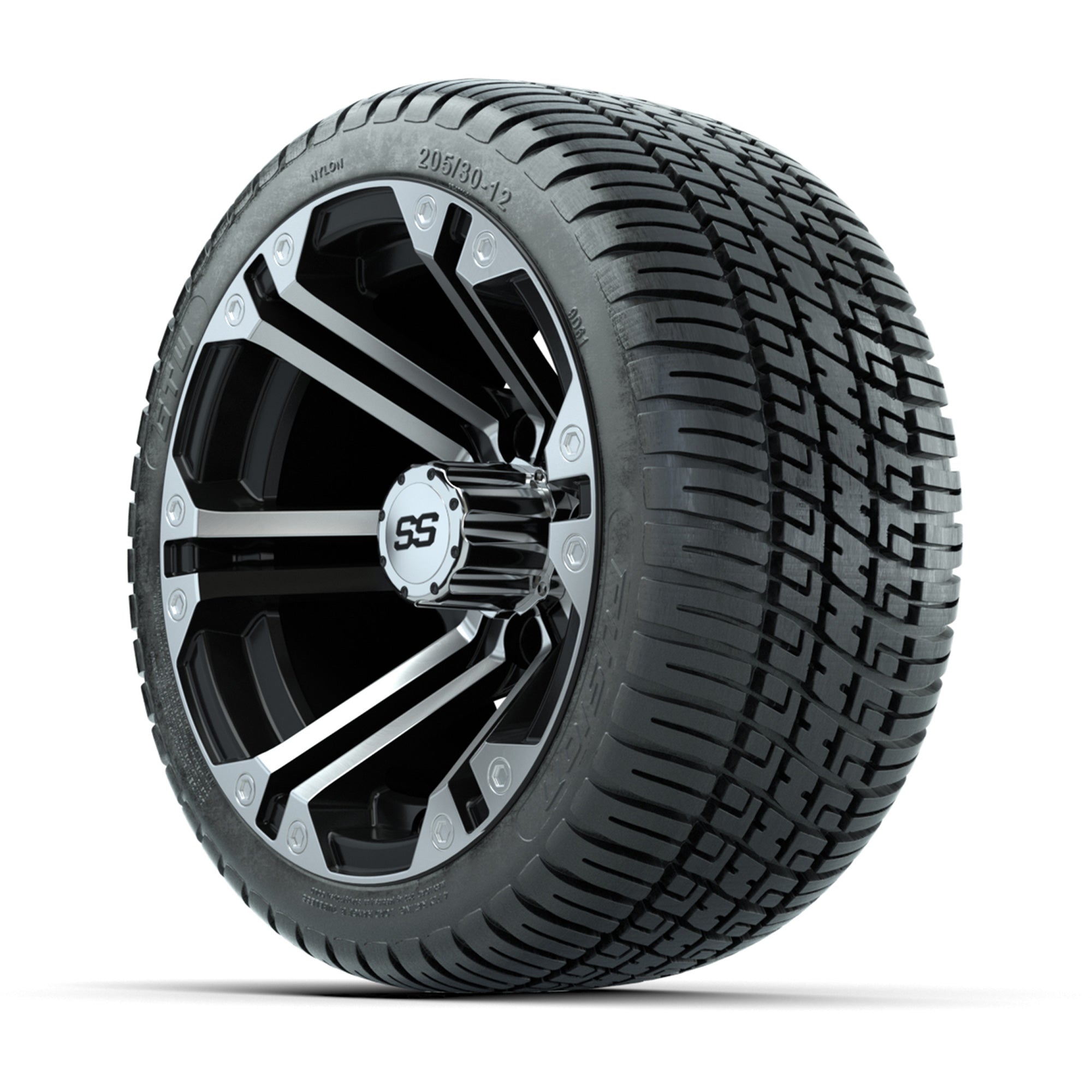 GTW Specter Black/Machined 12 in Wheels with 205/30-12 Fusion Street Tires - Full Set