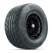 GTW® Boost Gloss Black 12 in Wheels with 255/55-R12 Fusion GTR Steel Belt Radial Street Tires – Full Set
