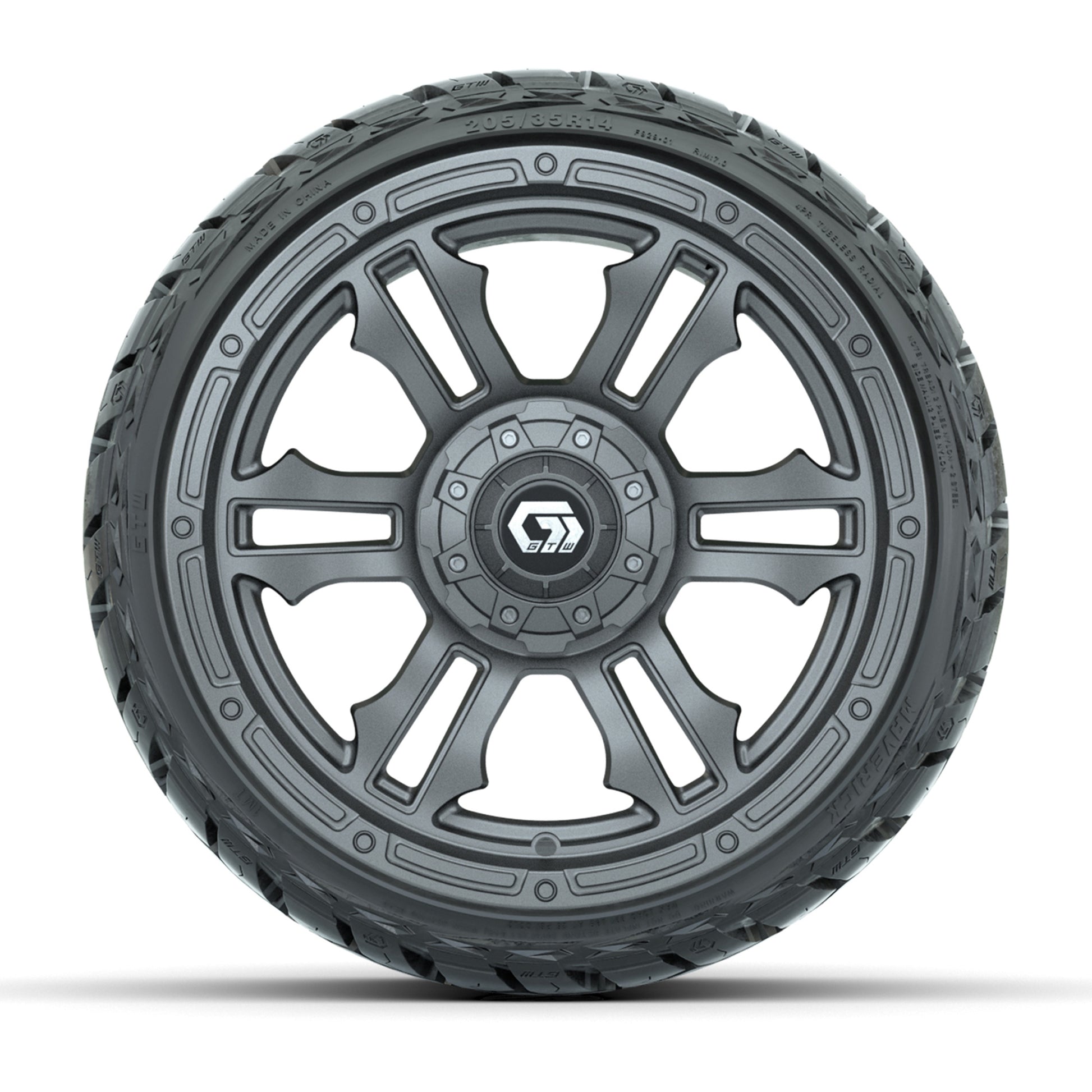 GTW Shogun Gloss Gunmetal 14 in Wheels with 205/35-R14 Maver - front view