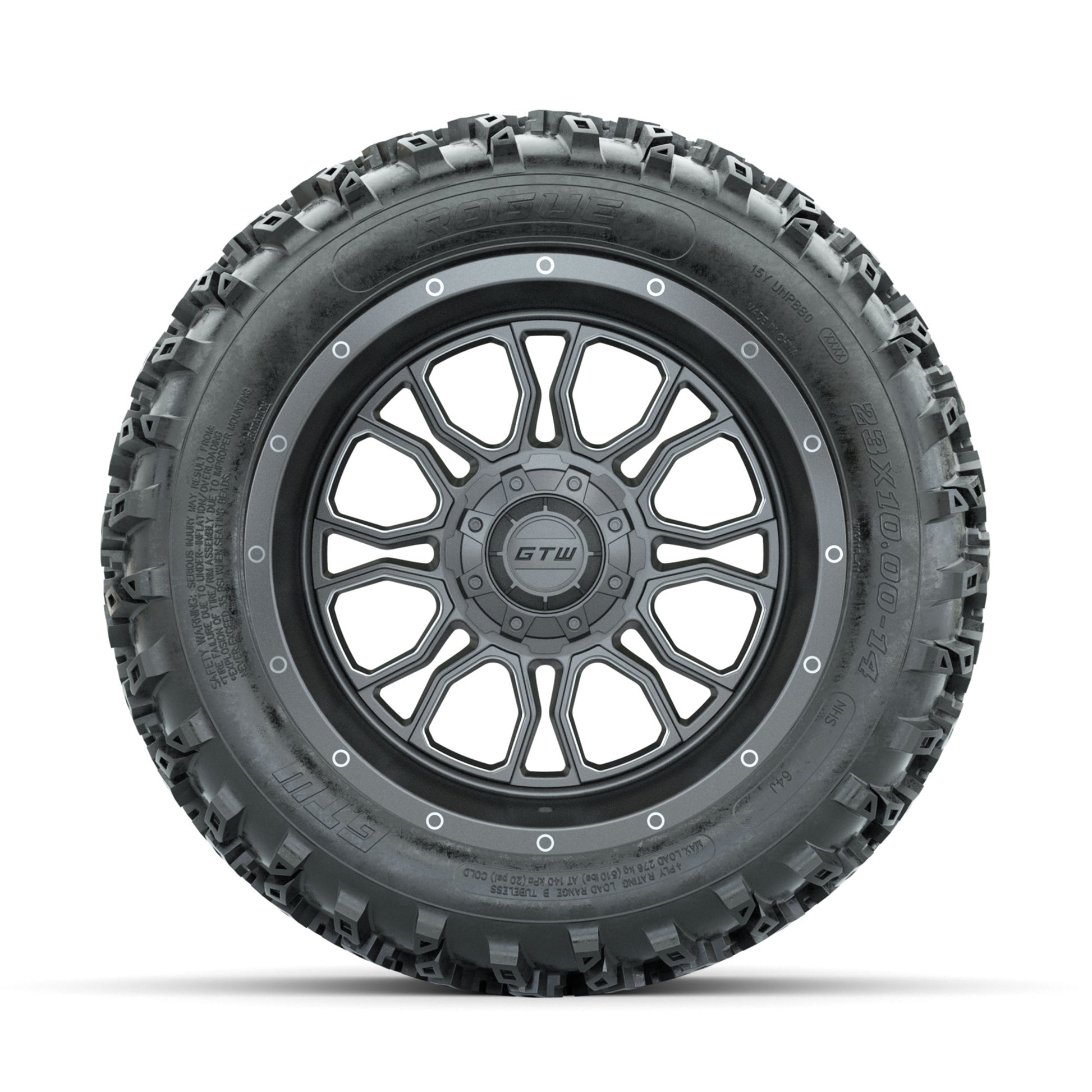 GTW Volt Gunmetal/Machined 14 in Wheels with 23x10.00-14 Rog - front view