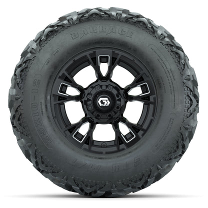 GTW® Vandal Matte Black/Machined 12 in Wheels with 25X10-12 Barrage Mud Tires – Full Set