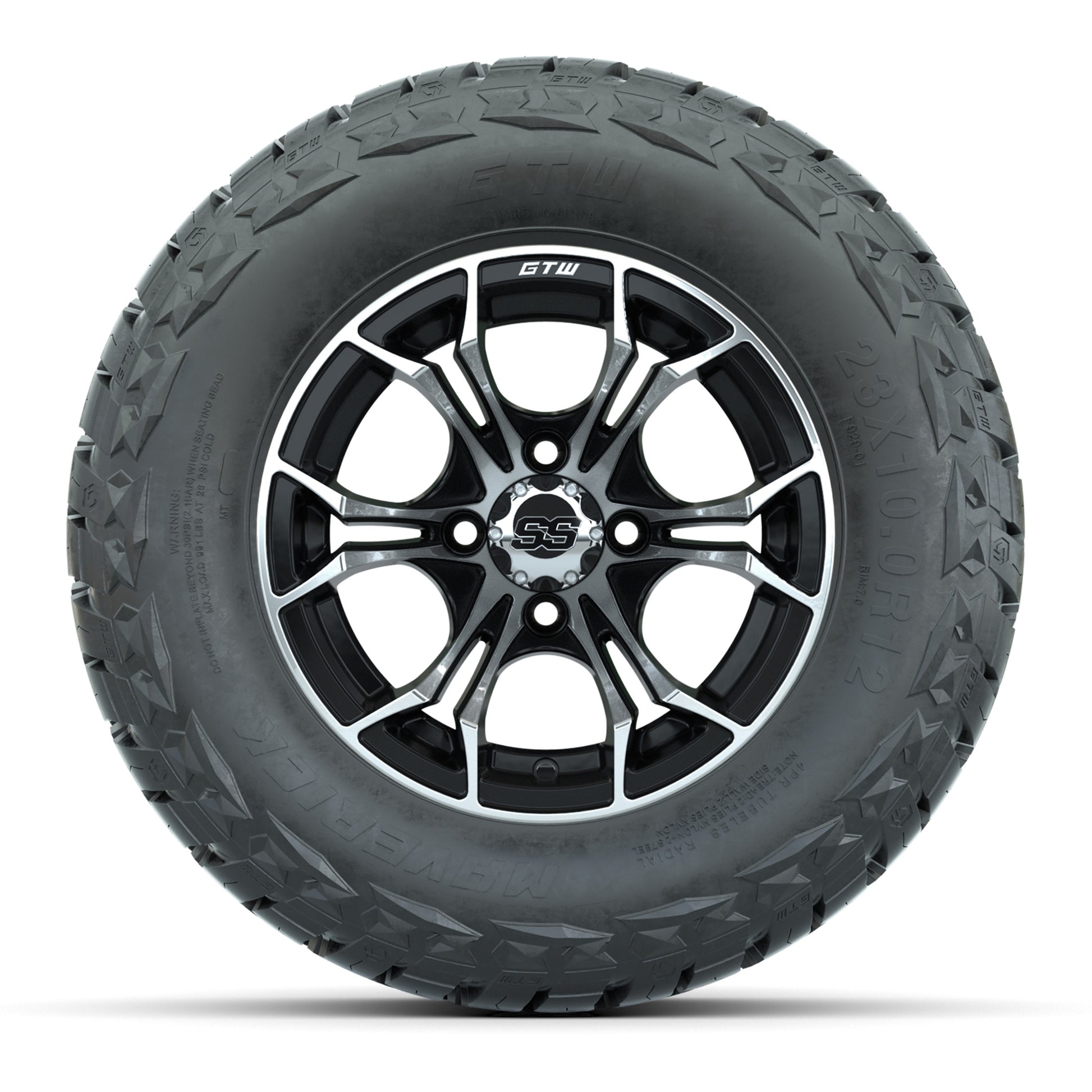 GTW Spyder Black/Machined 12 in Wheels with 23x10.00-R12 Maverick All-Terrain Tires – Full Set