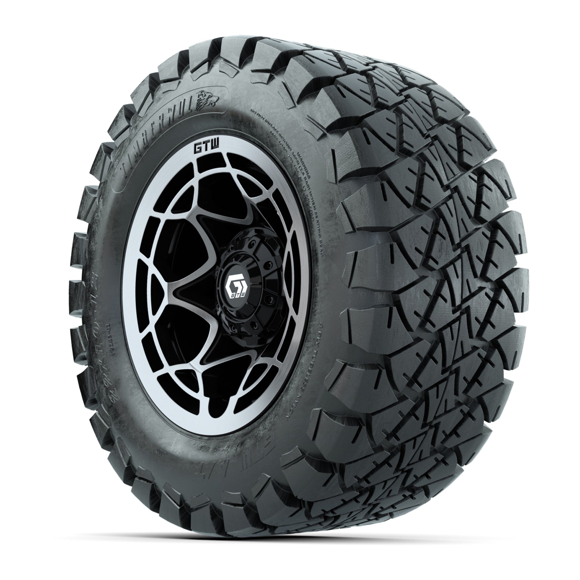 GTW® Nexus Gloss Black 12 in Wheels with 22x10-12 Timberwolf All-Terrain Tires – Full Set