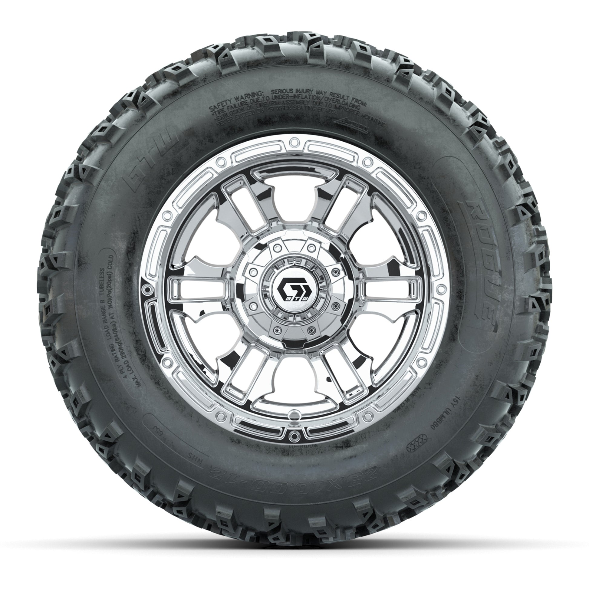 GTW® Shogun Chrome 12 in Wheels with 23X10.00-12 Rogue All-Terrain Tires – Full Set