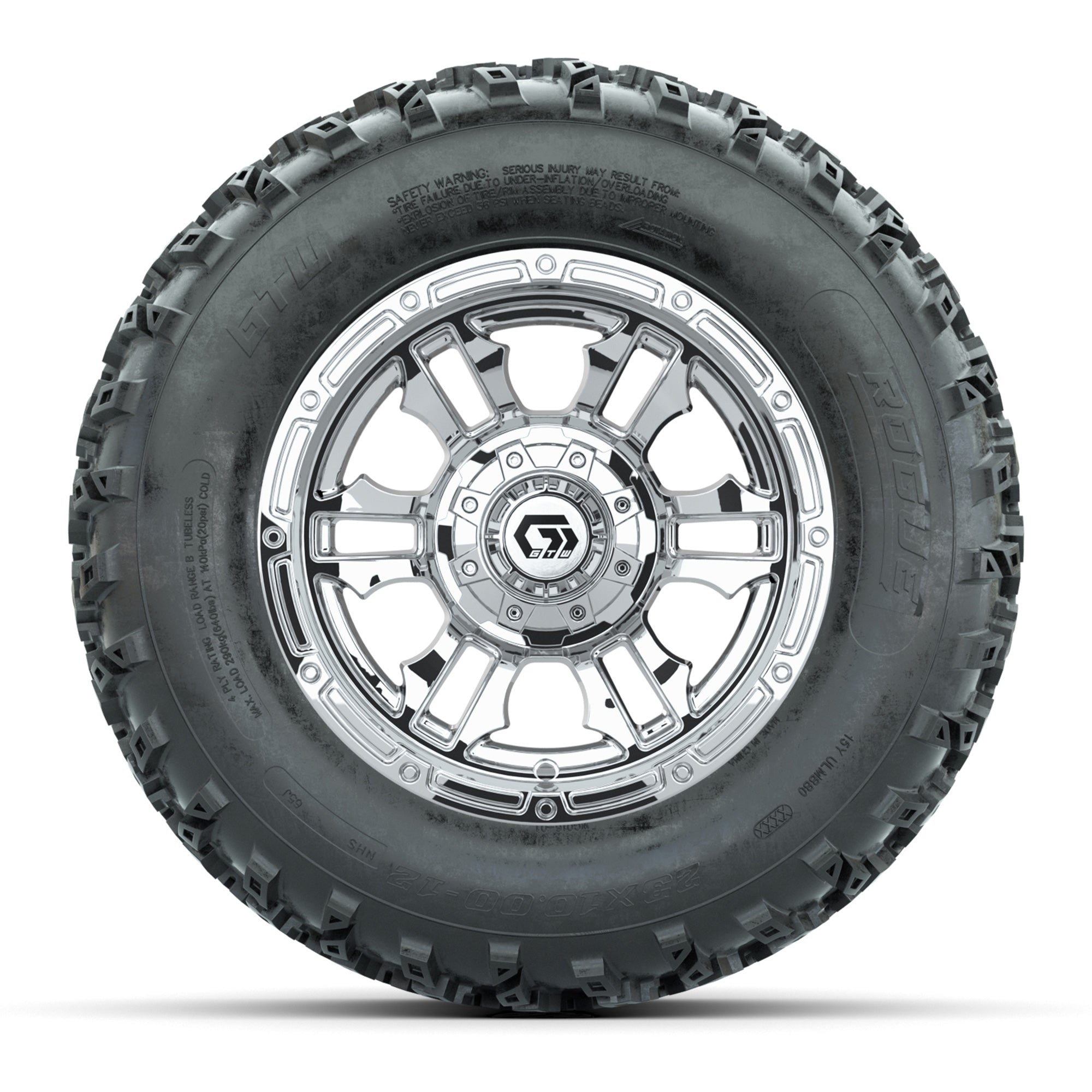 GTW® Shogun Chrome 12 in Wheels with 23X10.00-12 Rogue All-Terrain Tires – Full Set
