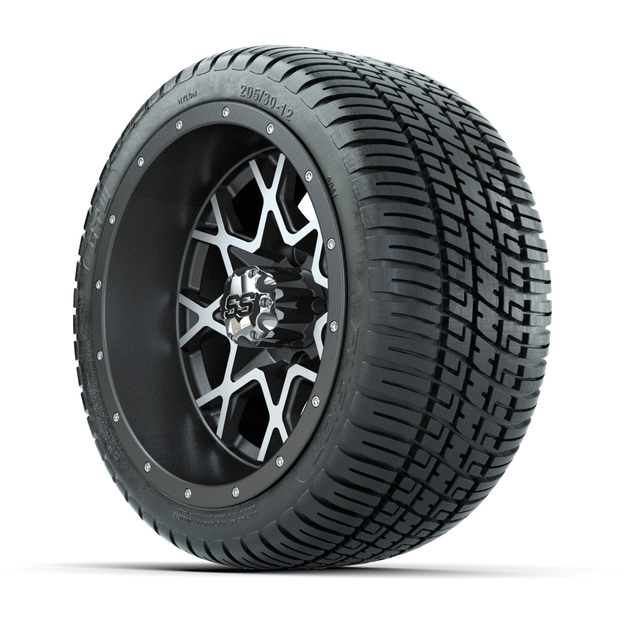 Set of (4) 12 in GTW Vortex Wheels with 205/30-12 GTW Fusion Street Tires