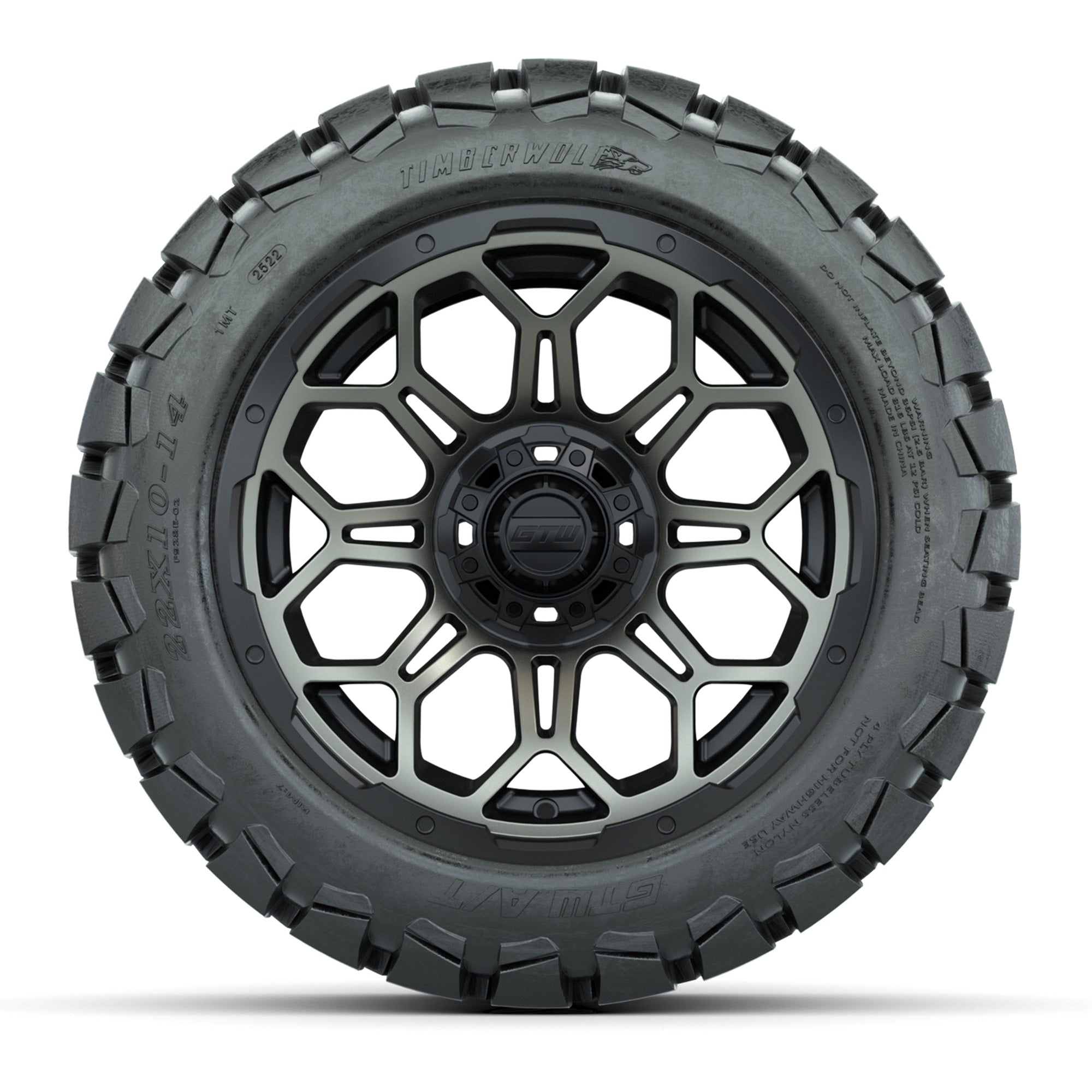 Set of (4) 14 in GTW Bravo Wheels with 22x10-14 GTW Timberwo - 3/4 view