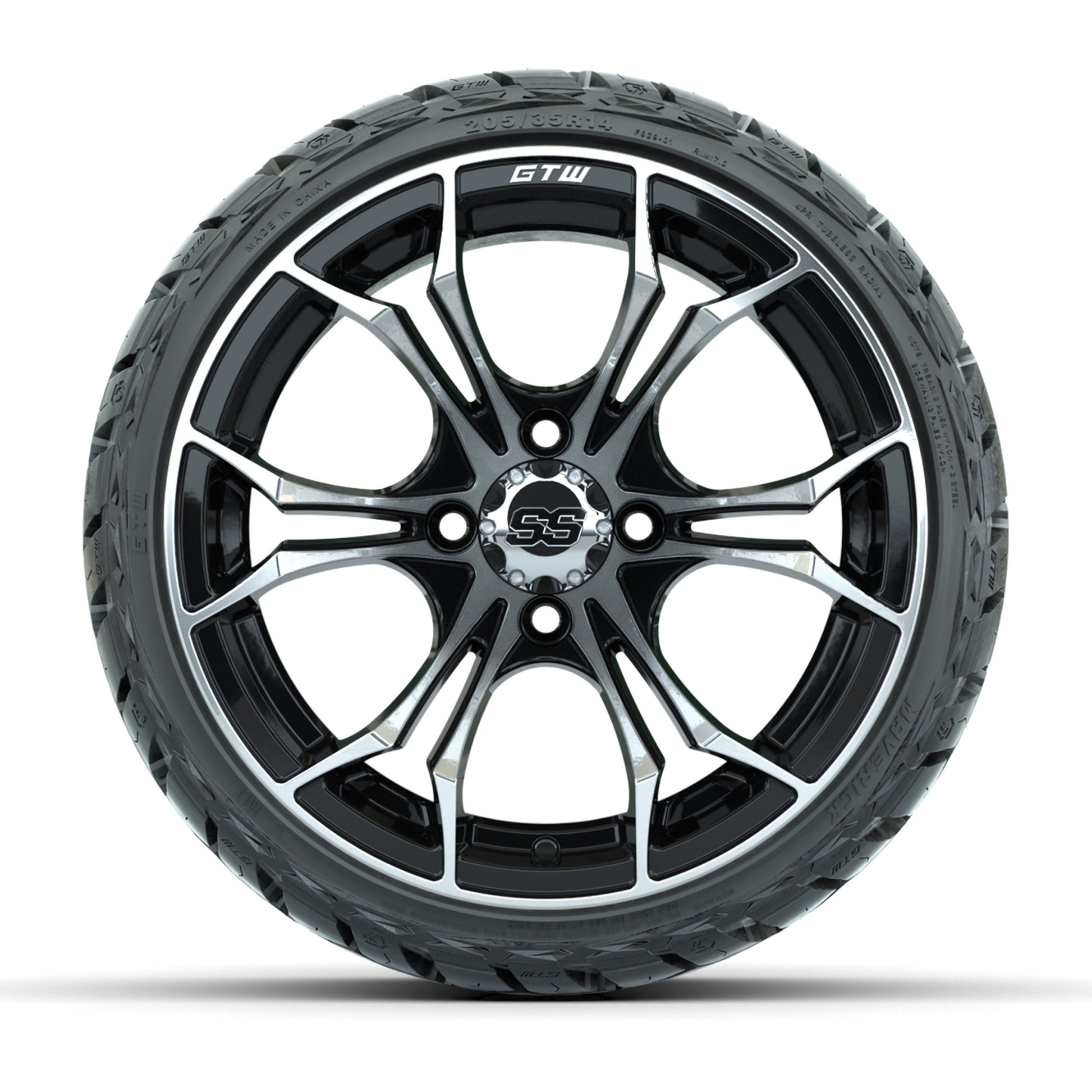 GTW Spyder Black/Machined 14 in Wheels with 205/35-R14 Maver - front view