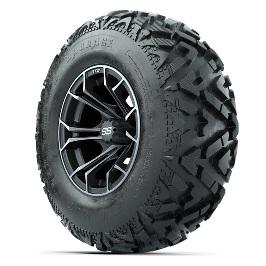 GTW® Spyder Matte Gray/Machined 12 in Wheels with 25X10-12 Barrage Mud Tires – Full Set