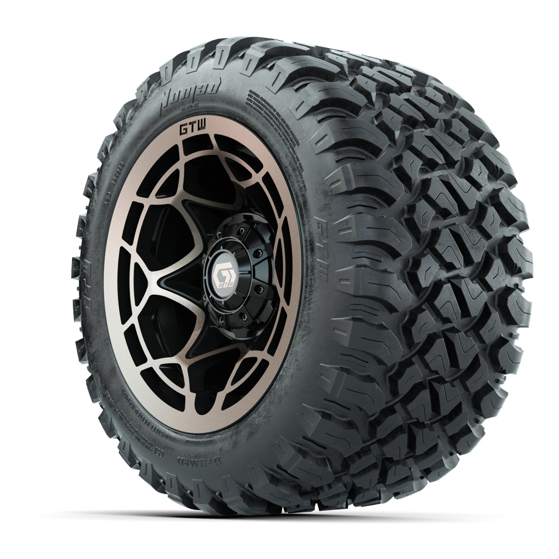 GTW® Nexus Black with Bronze Face 12 in Wheels with 22X11-R12 Nomad Steel Belt Radial All-Terrain Tires – Full Set
