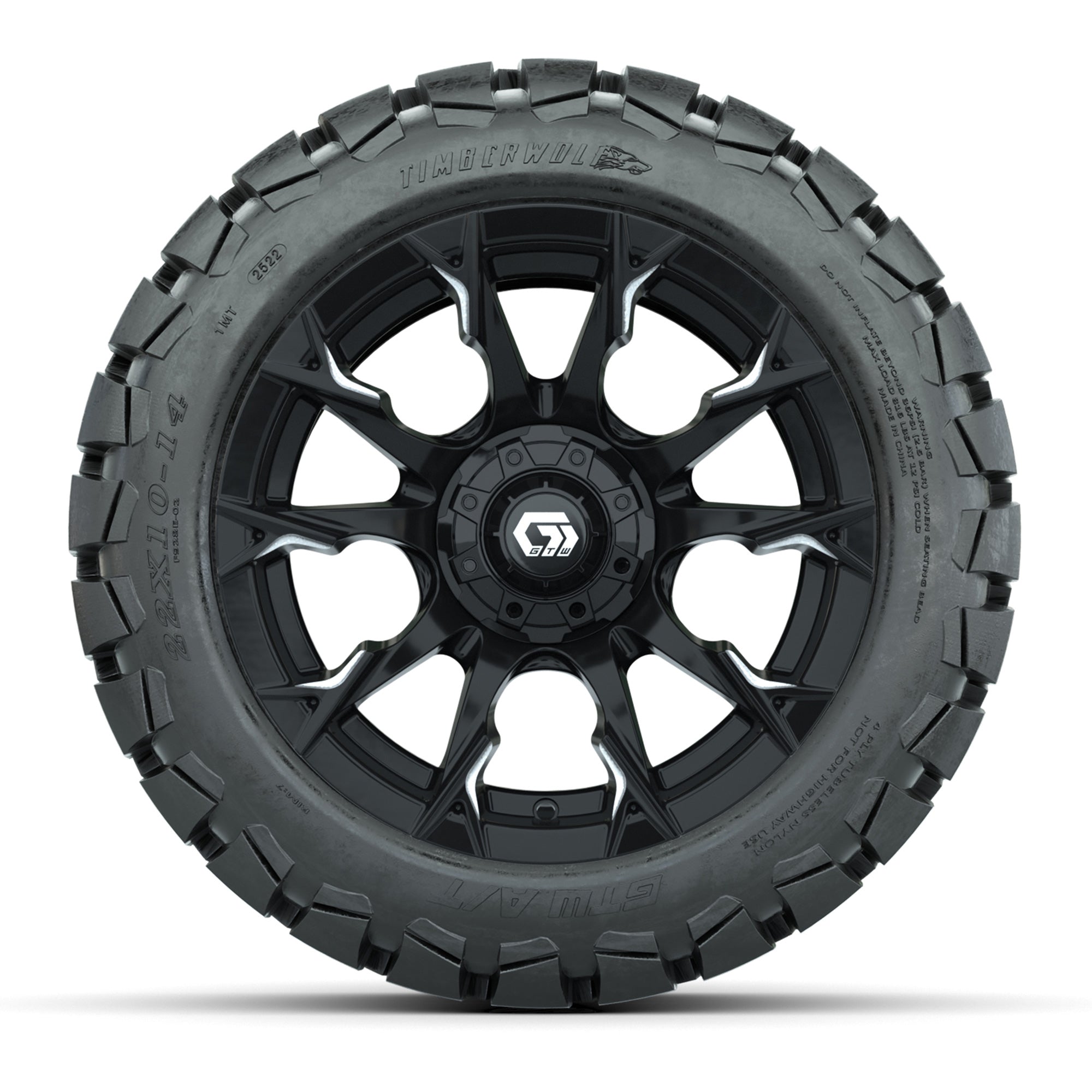 GTW® Diablo Gloss Black/Machined 14 in Wheels with 22x10-14  - 3/4 view