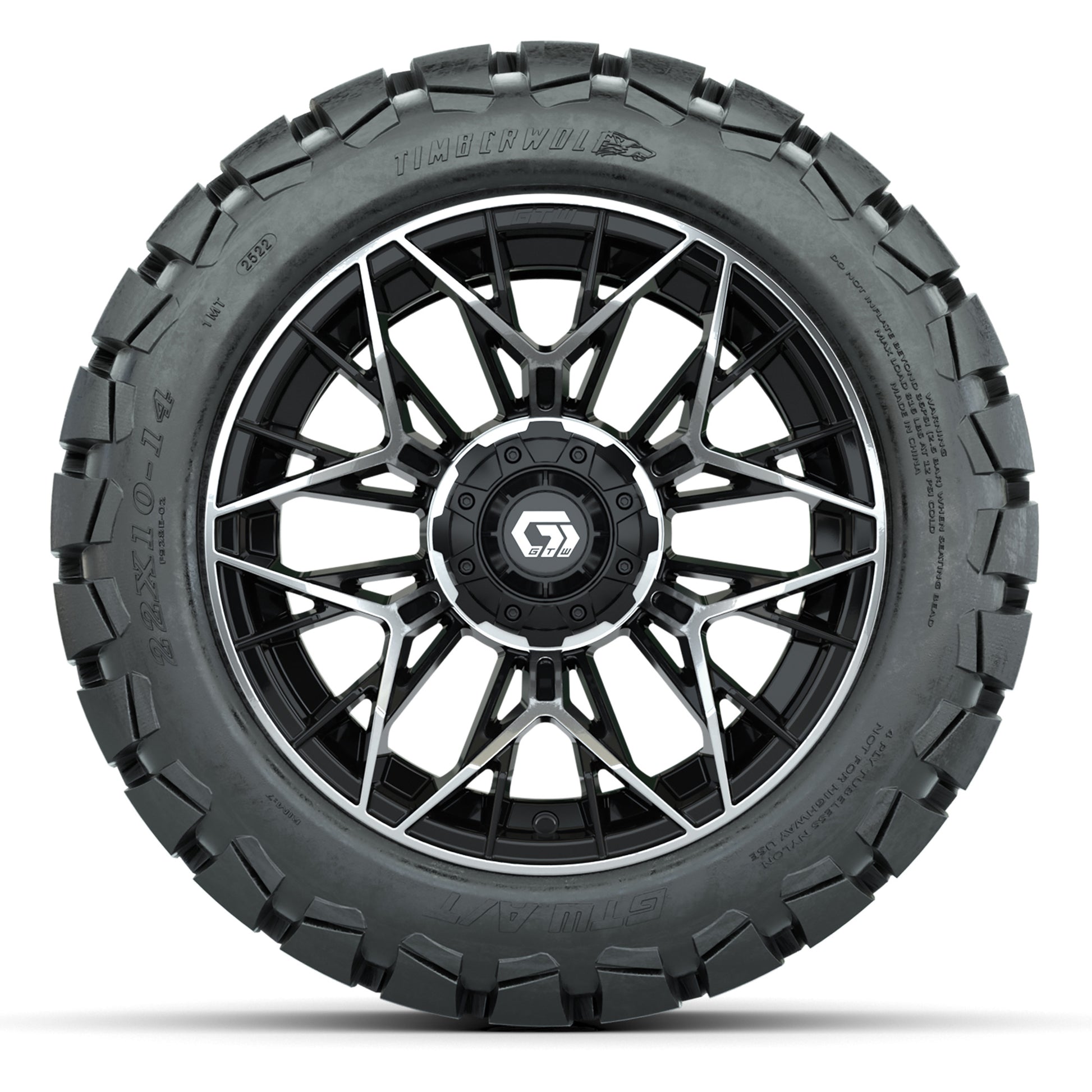 GTW Stellar Black/Machined 14 in Wheels with 22X10-14 Timber - front view