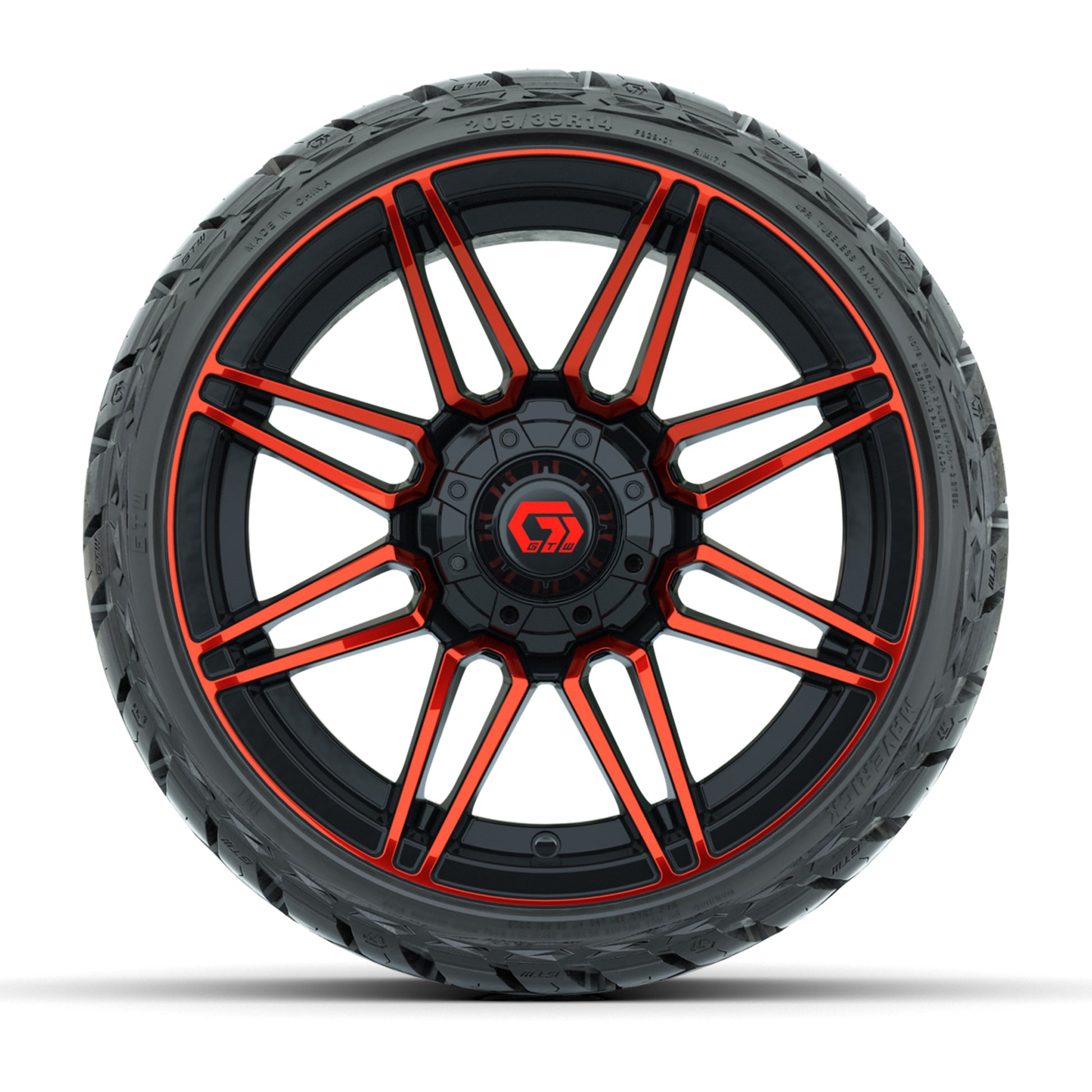 GTW Stealth Gloss Black/Red 14 in Wheels with 205/35-R14 Mav - front view