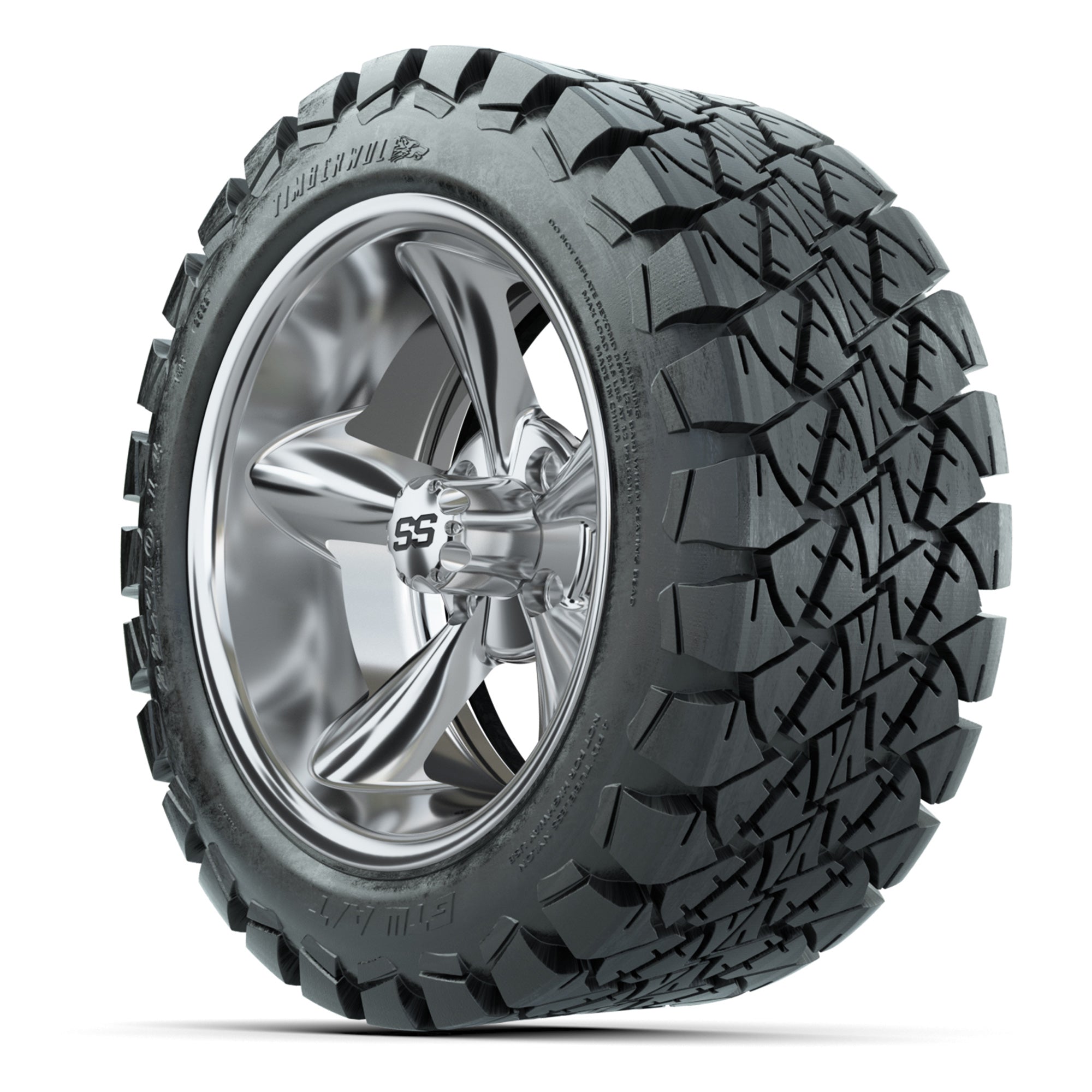 GTW Godfather Chrome 14 in Wheels with 22X10-14 Timberwolf A - 3/4 view